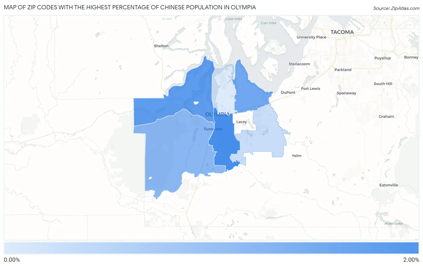 Zip Codes with the Highest Percentage of Chinese Population in Olympia Map