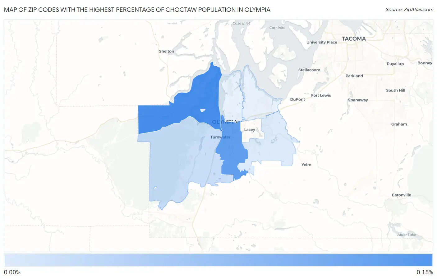 Zip Codes with the Highest Percentage of Choctaw Population in Olympia Map