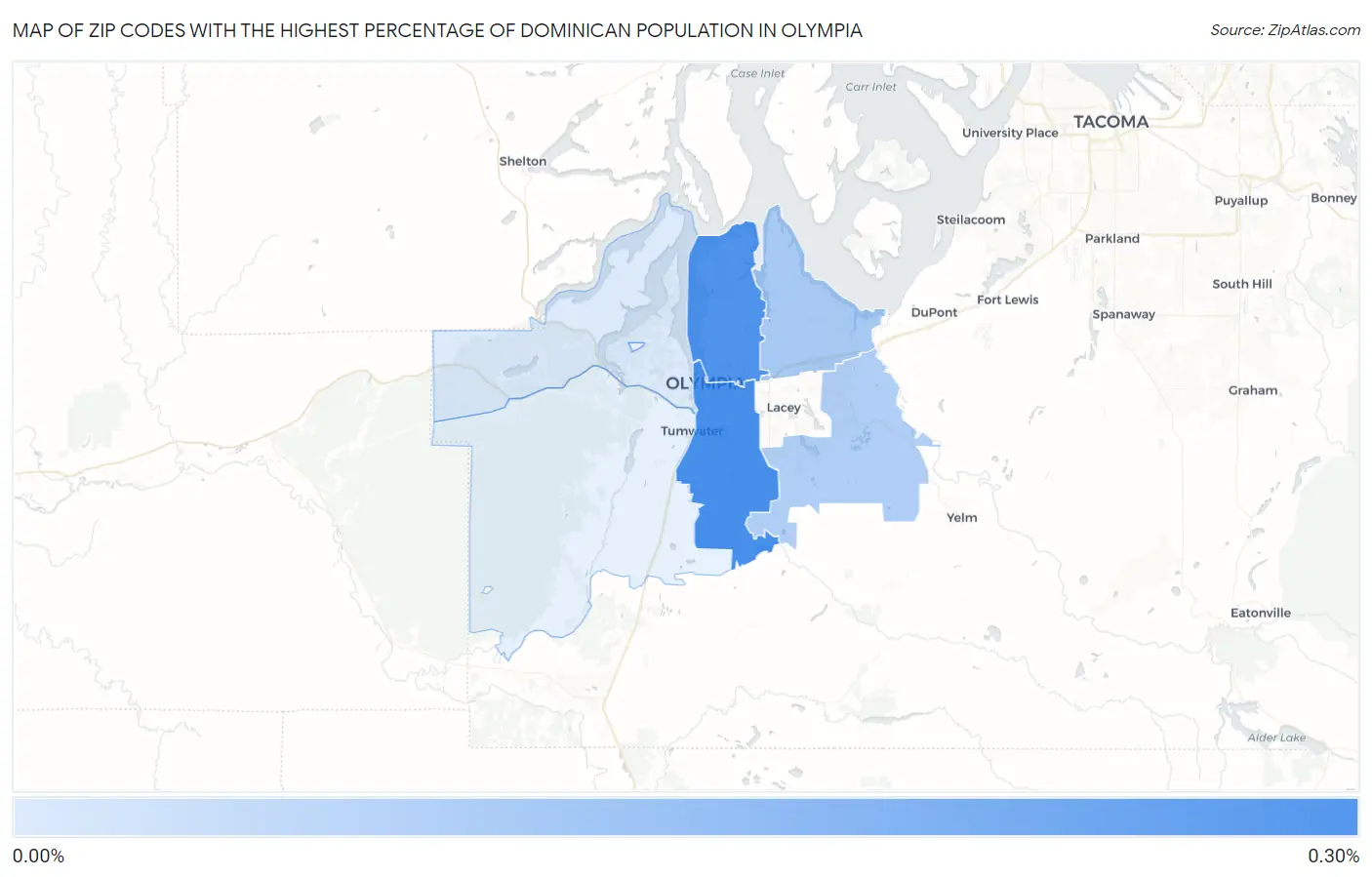 Zip Codes with the Highest Percentage of Dominican Population in Olympia Map