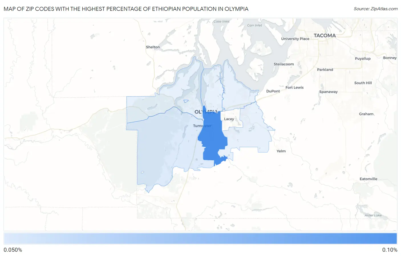 Zip Codes with the Highest Percentage of Ethiopian Population in Olympia Map