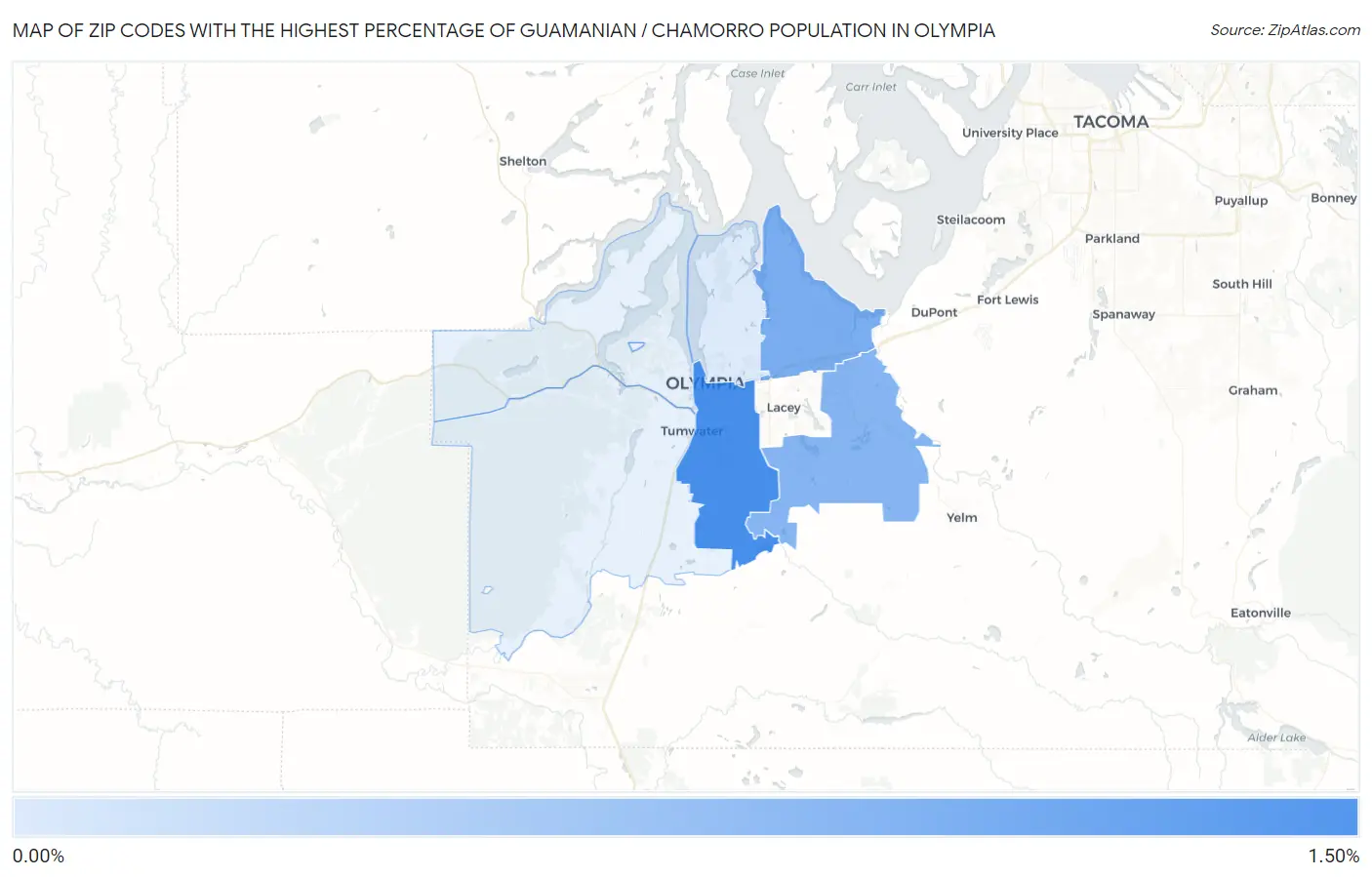 Zip Codes with the Highest Percentage of Guamanian / Chamorro Population in Olympia Map