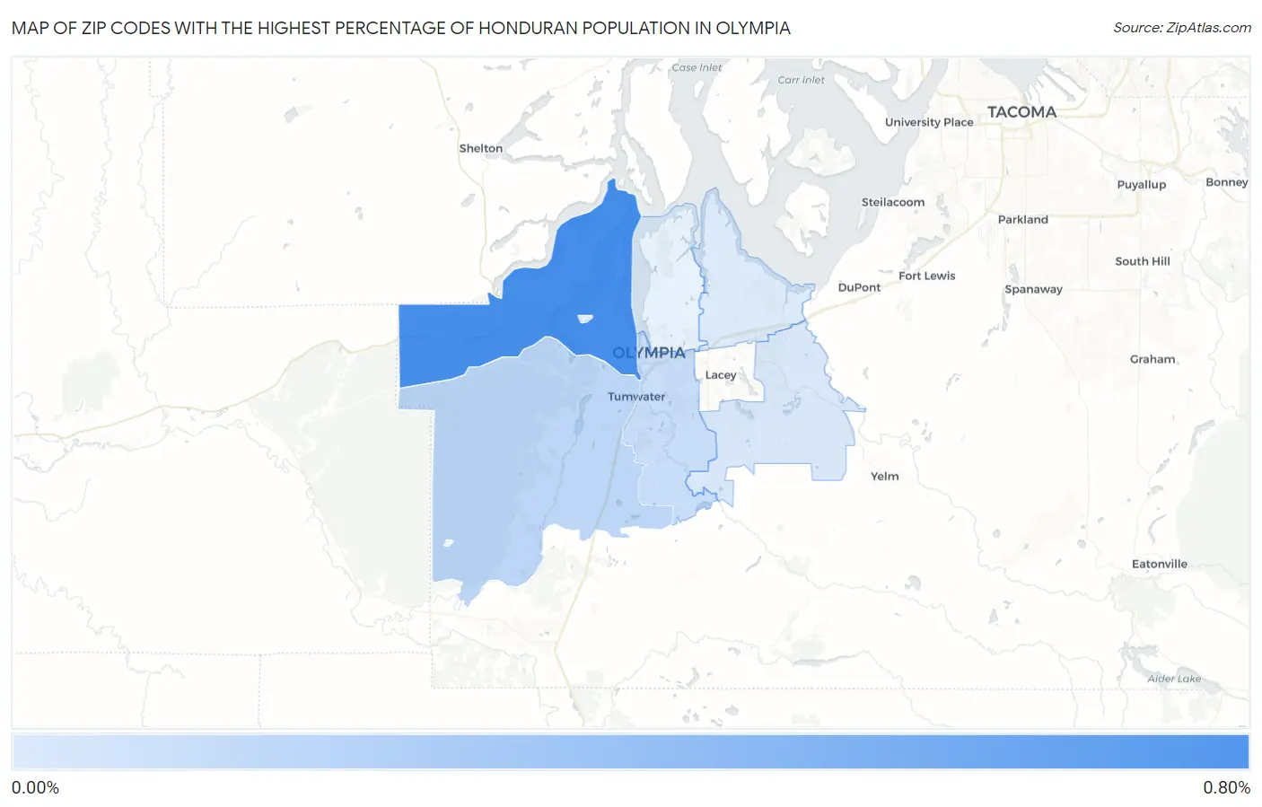 Zip Codes with the Highest Percentage of Honduran Population in Olympia Map