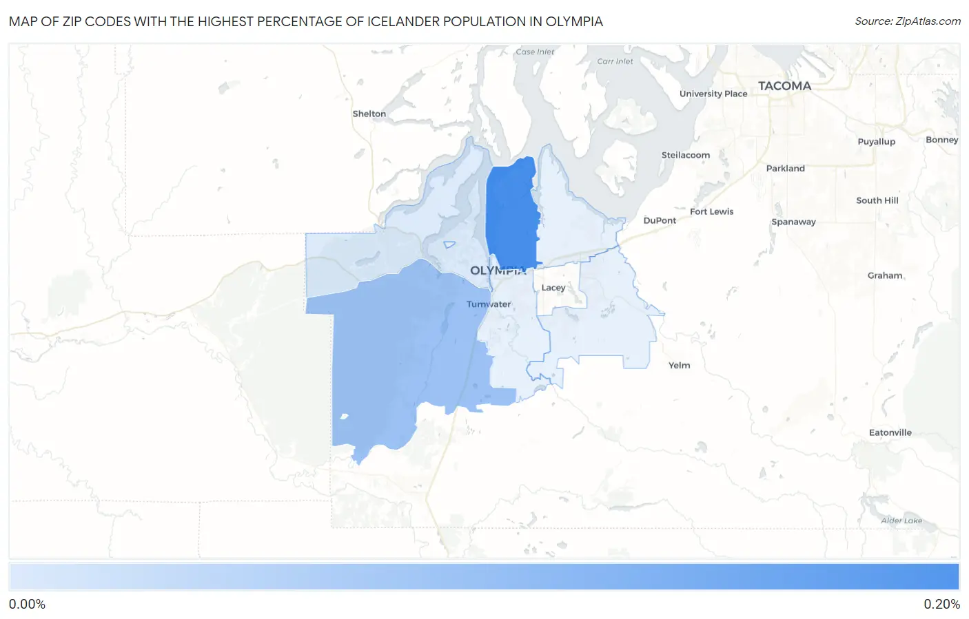 Zip Codes with the Highest Percentage of Icelander Population in Olympia Map