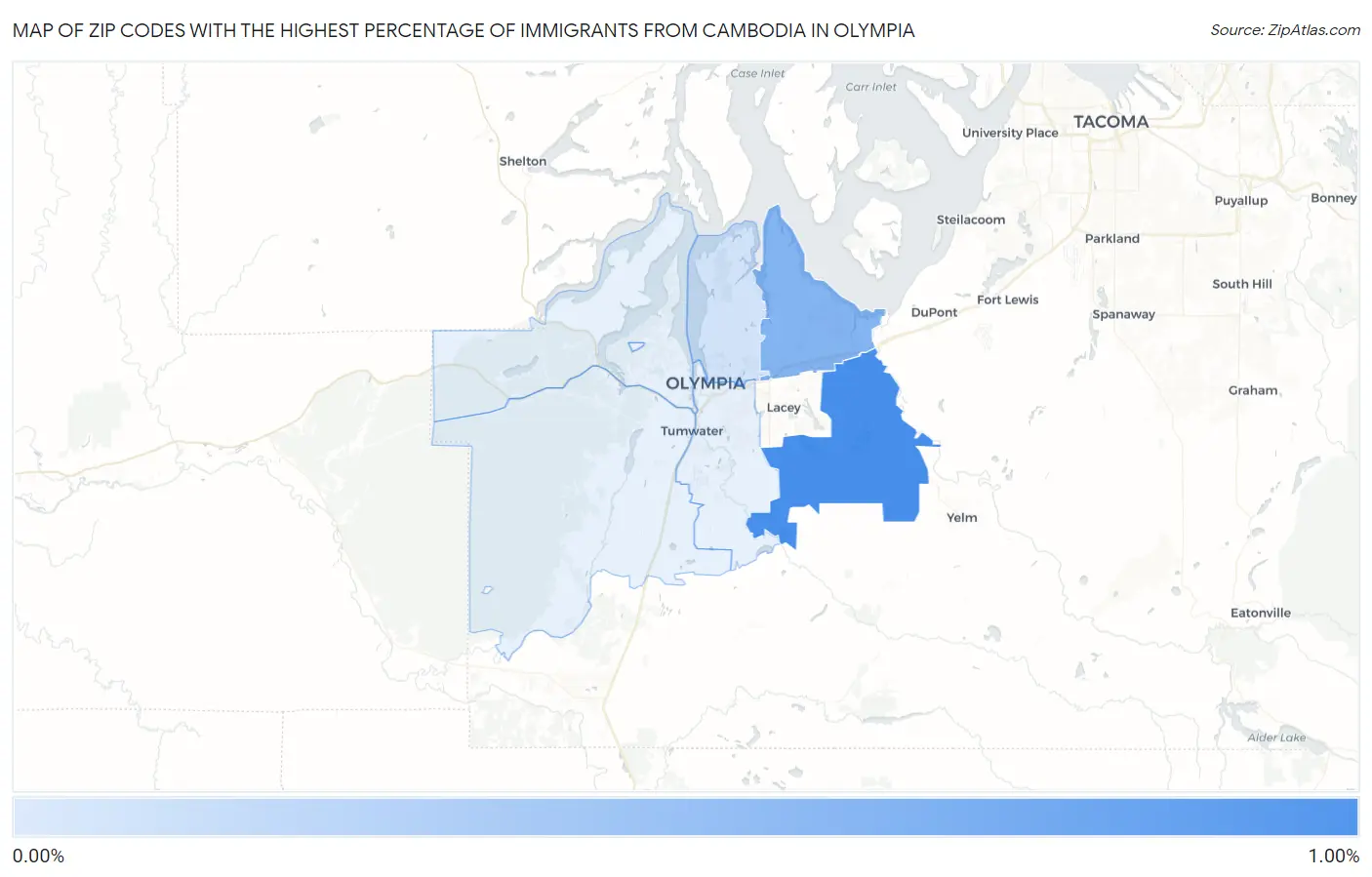 Zip Codes with the Highest Percentage of Immigrants from Cambodia in Olympia Map