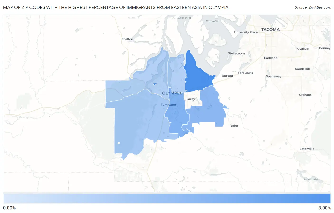 Zip Codes with the Highest Percentage of Immigrants from Eastern Asia in Olympia Map