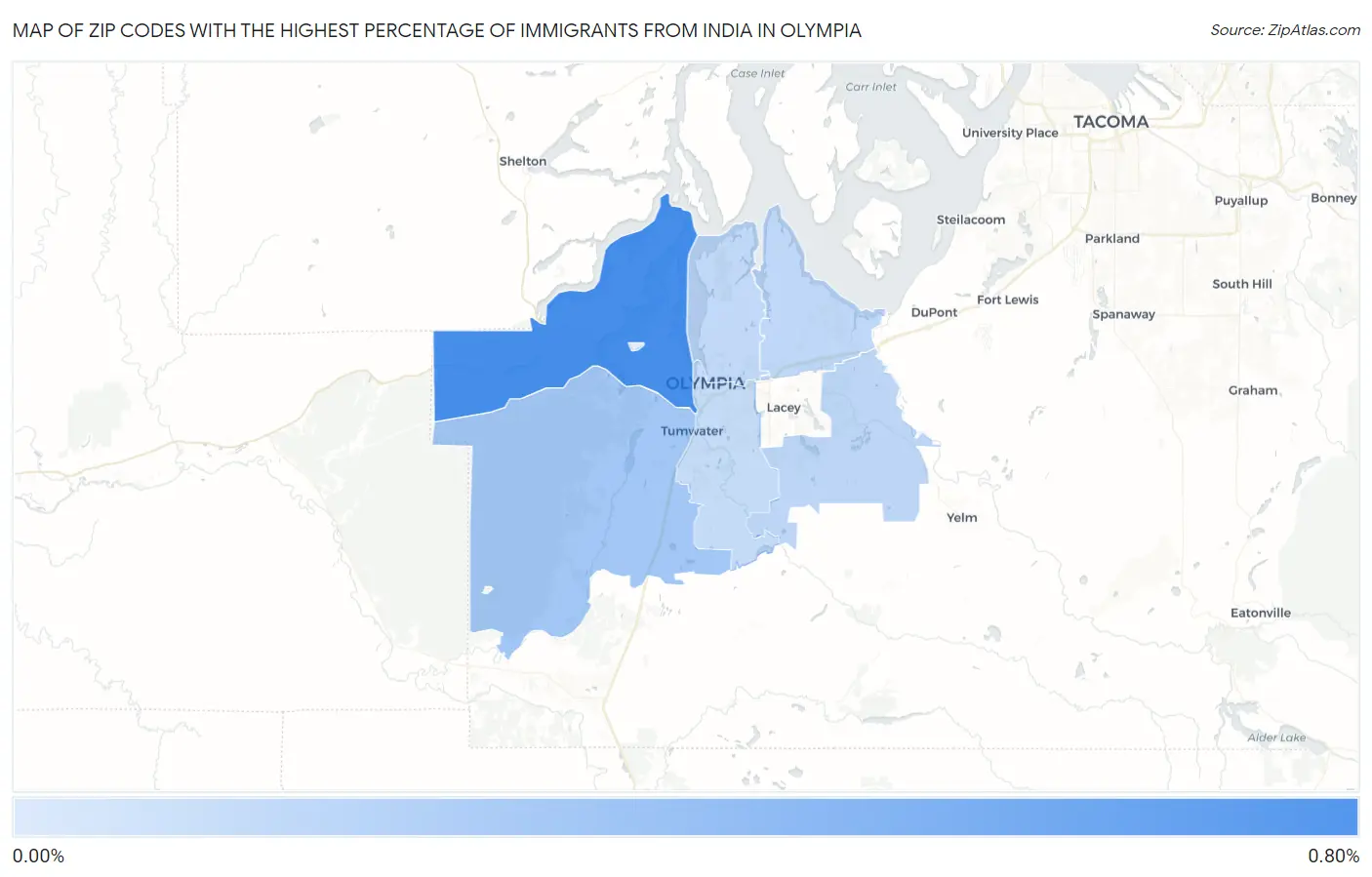 Zip Codes with the Highest Percentage of Immigrants from India in Olympia Map