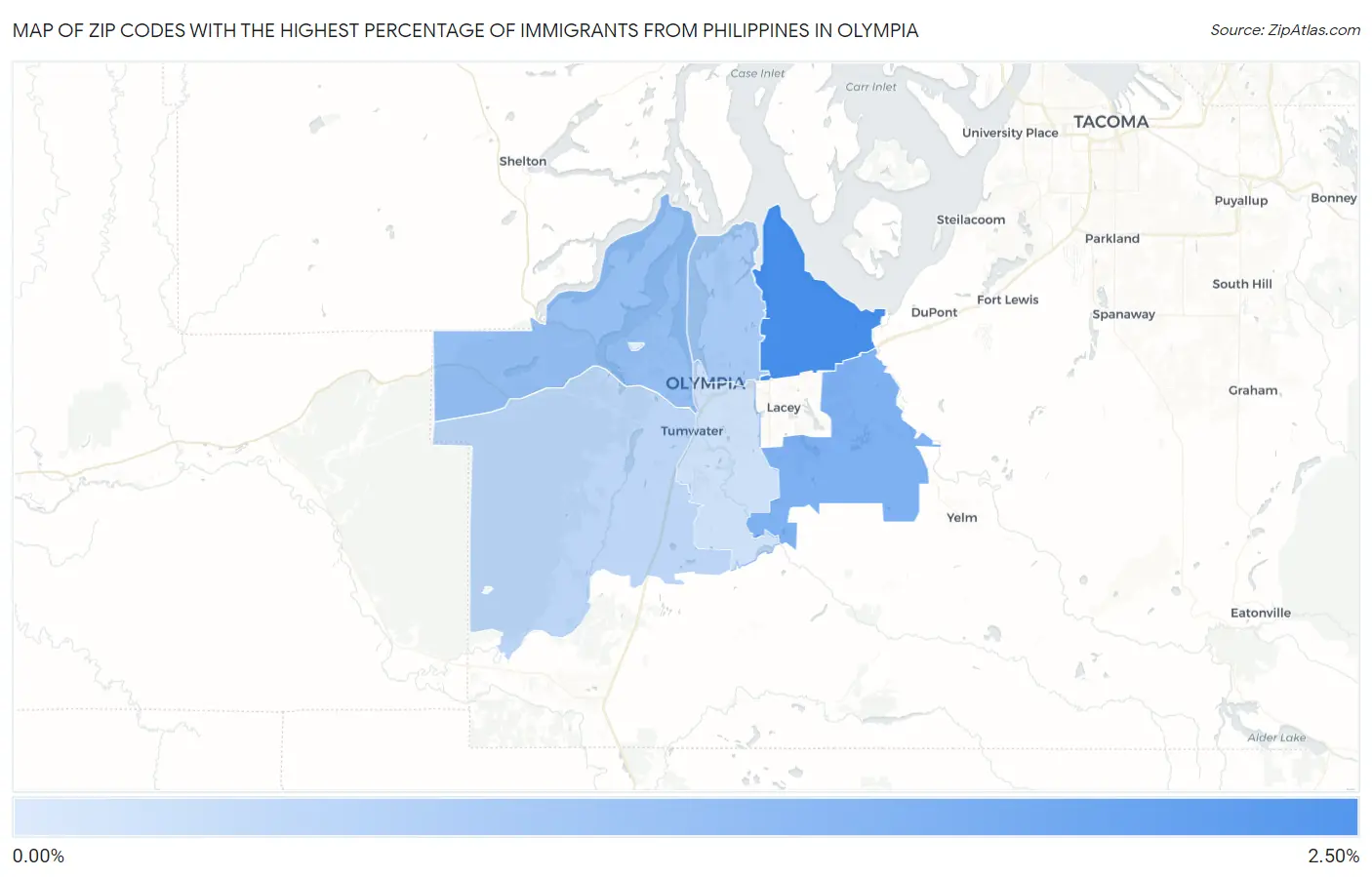Zip Codes with the Highest Percentage of Immigrants from Philippines in Olympia Map