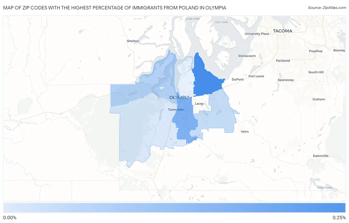 Zip Codes with the Highest Percentage of Immigrants from Poland in Olympia Map