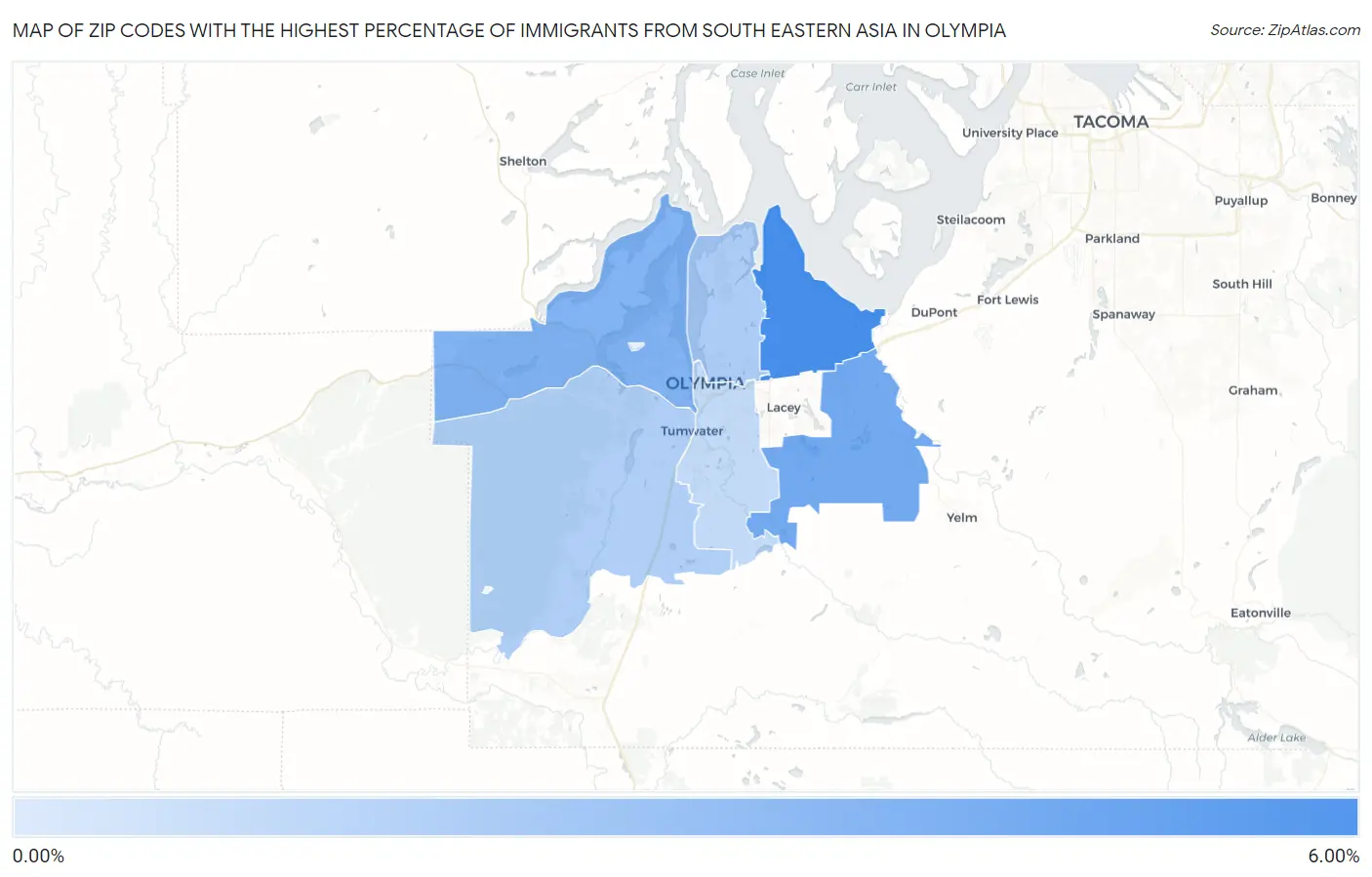 Zip Codes with the Highest Percentage of Immigrants from South Eastern Asia in Olympia Map