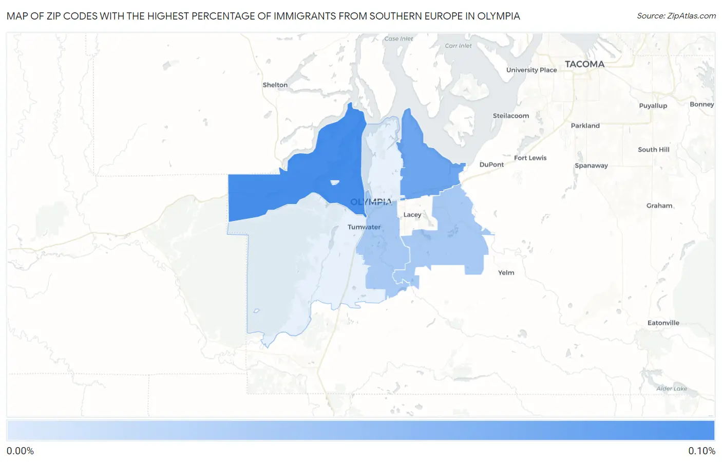 Zip Codes with the Highest Percentage of Immigrants from Southern Europe in Olympia Map