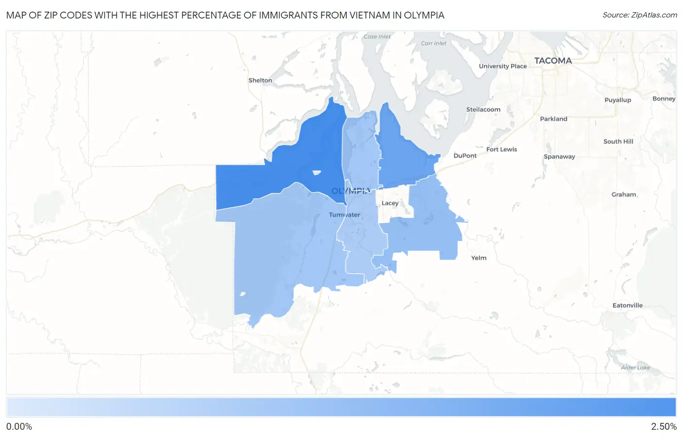 Zip Codes with the Highest Percentage of Immigrants from Vietnam in Olympia Map
