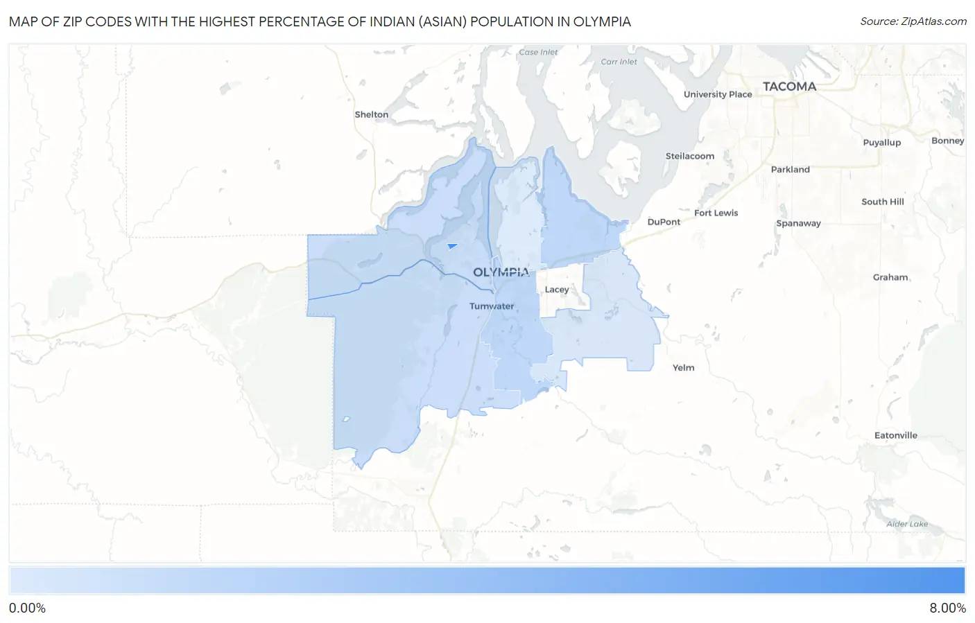 Zip Codes with the Highest Percentage of Indian (Asian) Population in Olympia Map