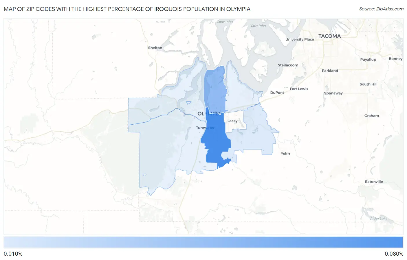 Zip Codes with the Highest Percentage of Iroquois Population in Olympia Map