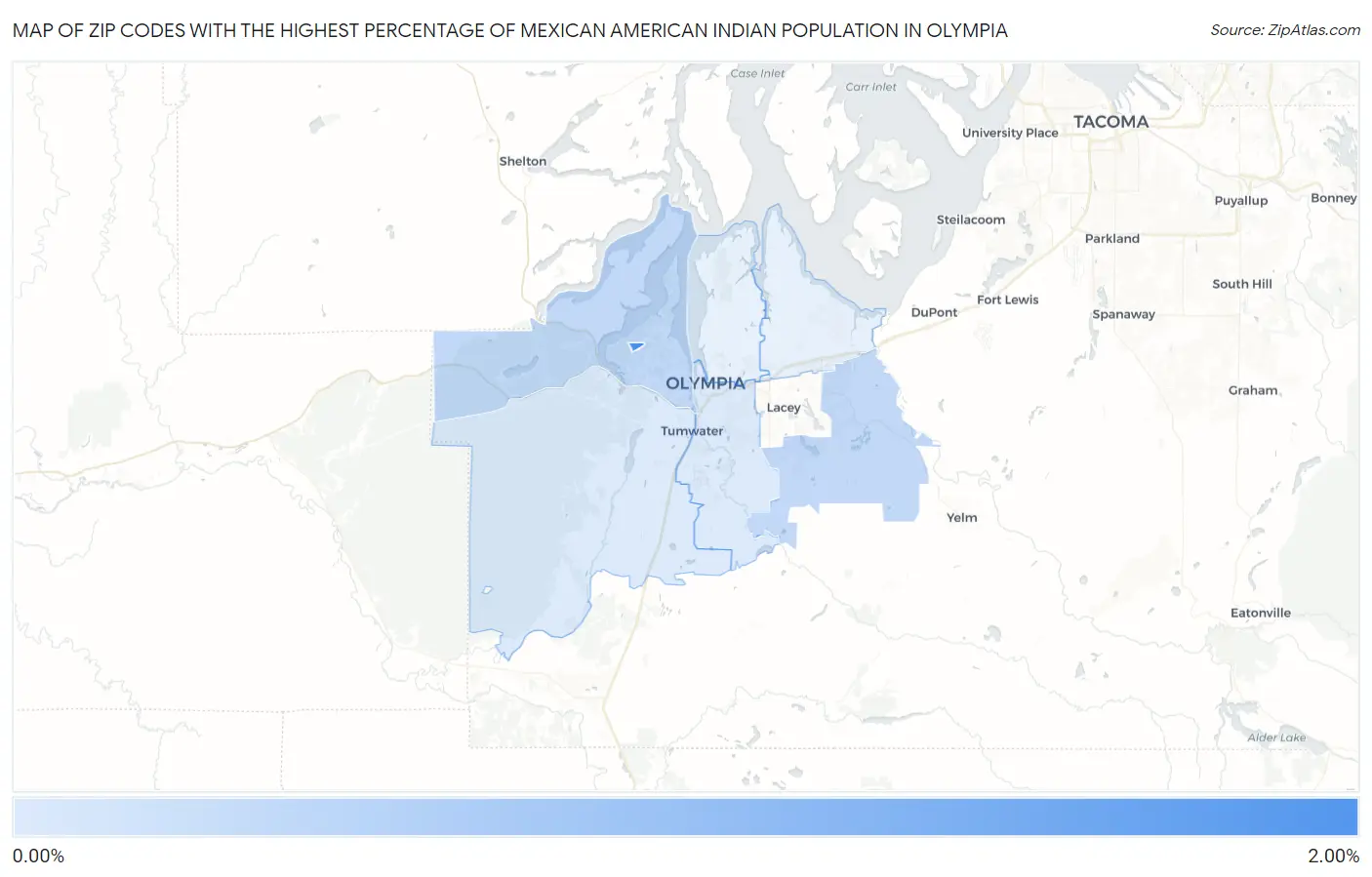 Zip Codes with the Highest Percentage of Mexican American Indian Population in Olympia Map