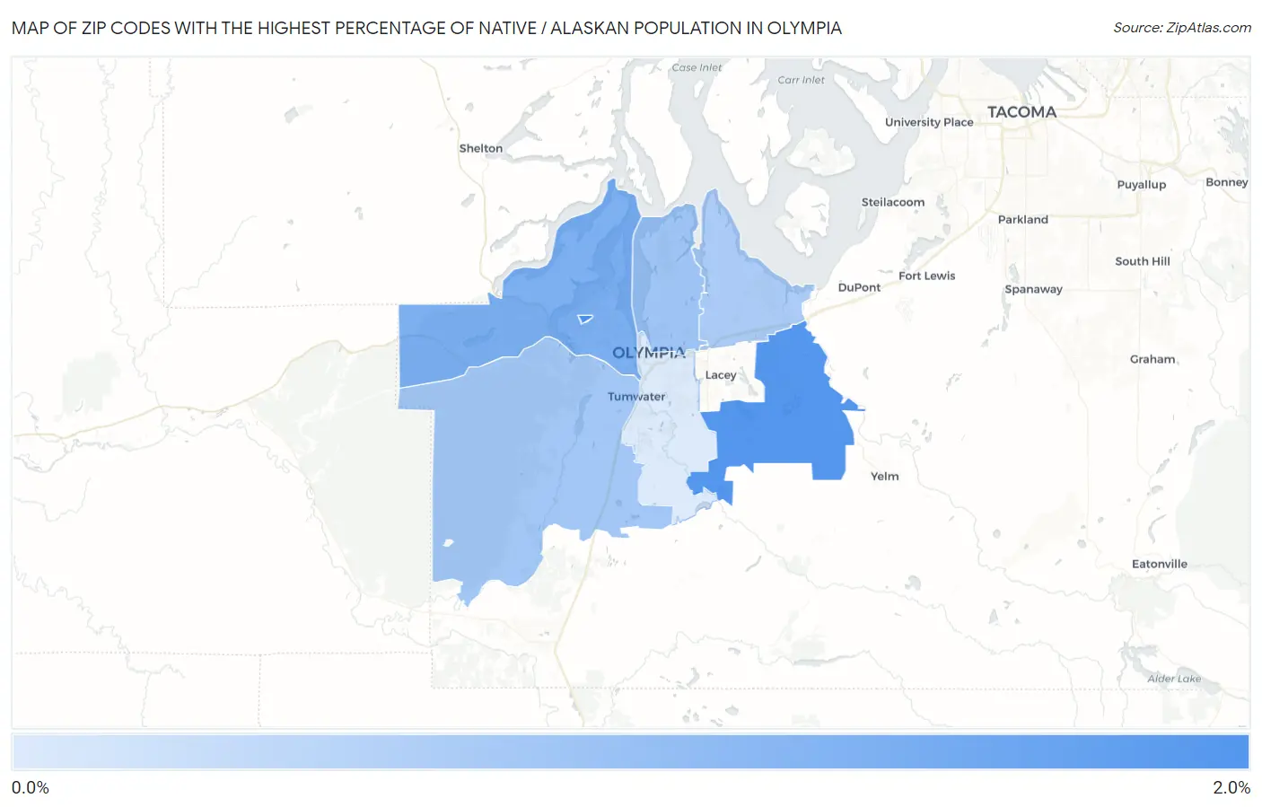 Zip Codes with the Highest Percentage of Native / Alaskan Population in Olympia Map