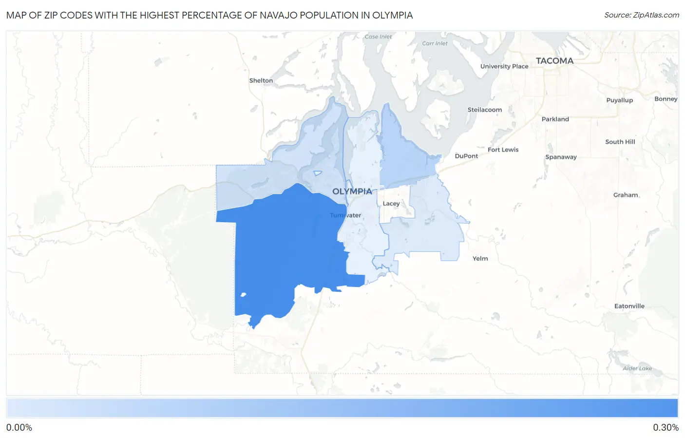 Zip Codes with the Highest Percentage of Navajo Population in Olympia Map