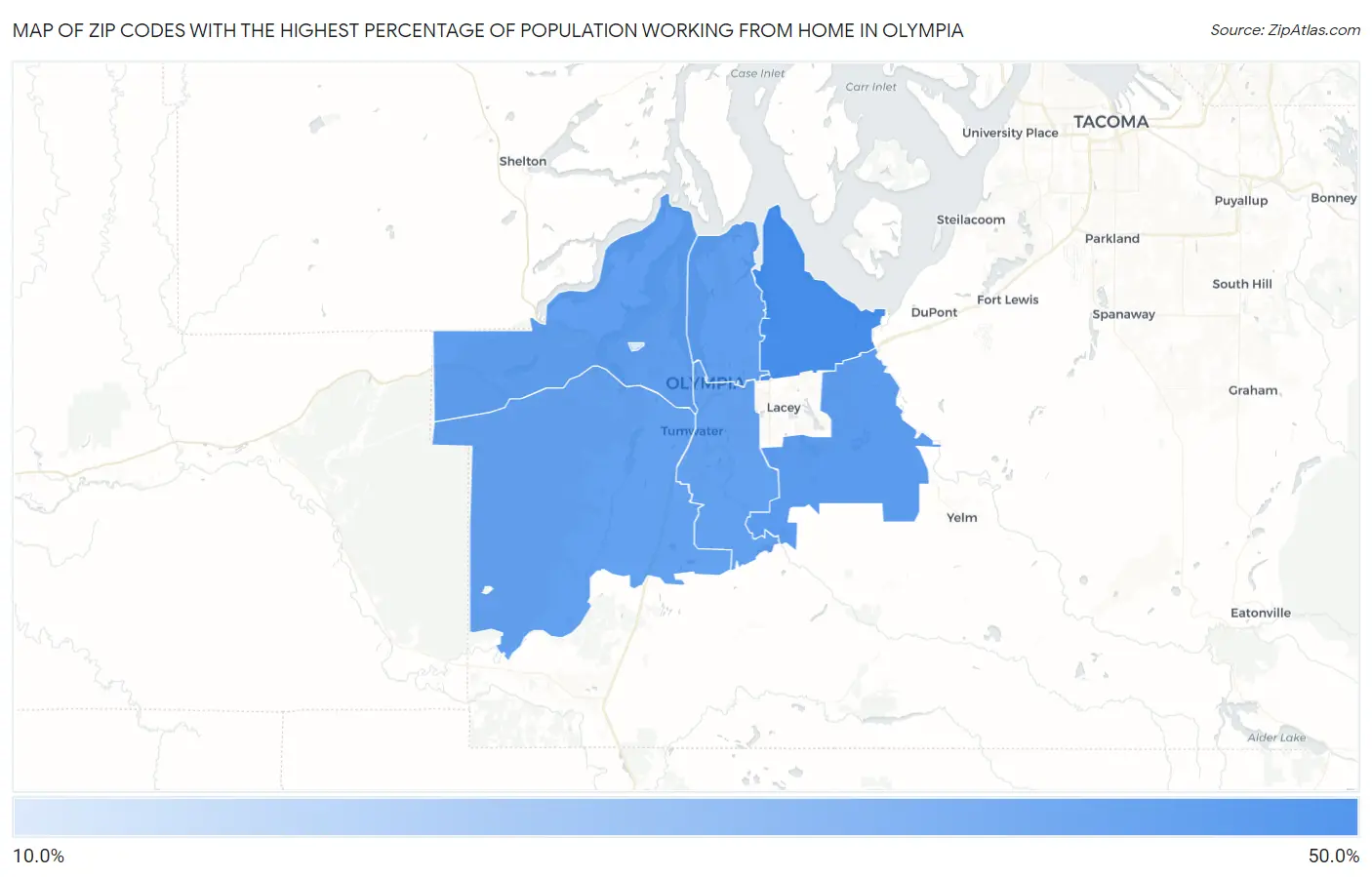 Zip Codes with the Highest Percentage of Population Working from Home in Olympia Map