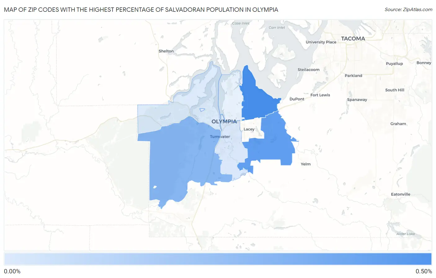 Zip Codes with the Highest Percentage of Salvadoran Population in Olympia Map