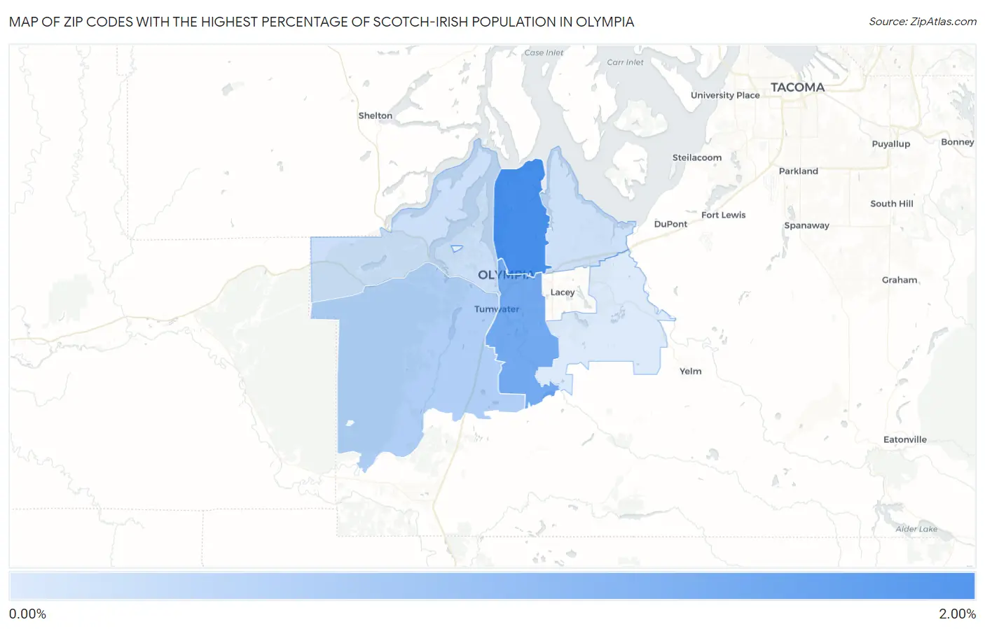 Zip Codes with the Highest Percentage of Scotch-Irish Population in Olympia Map