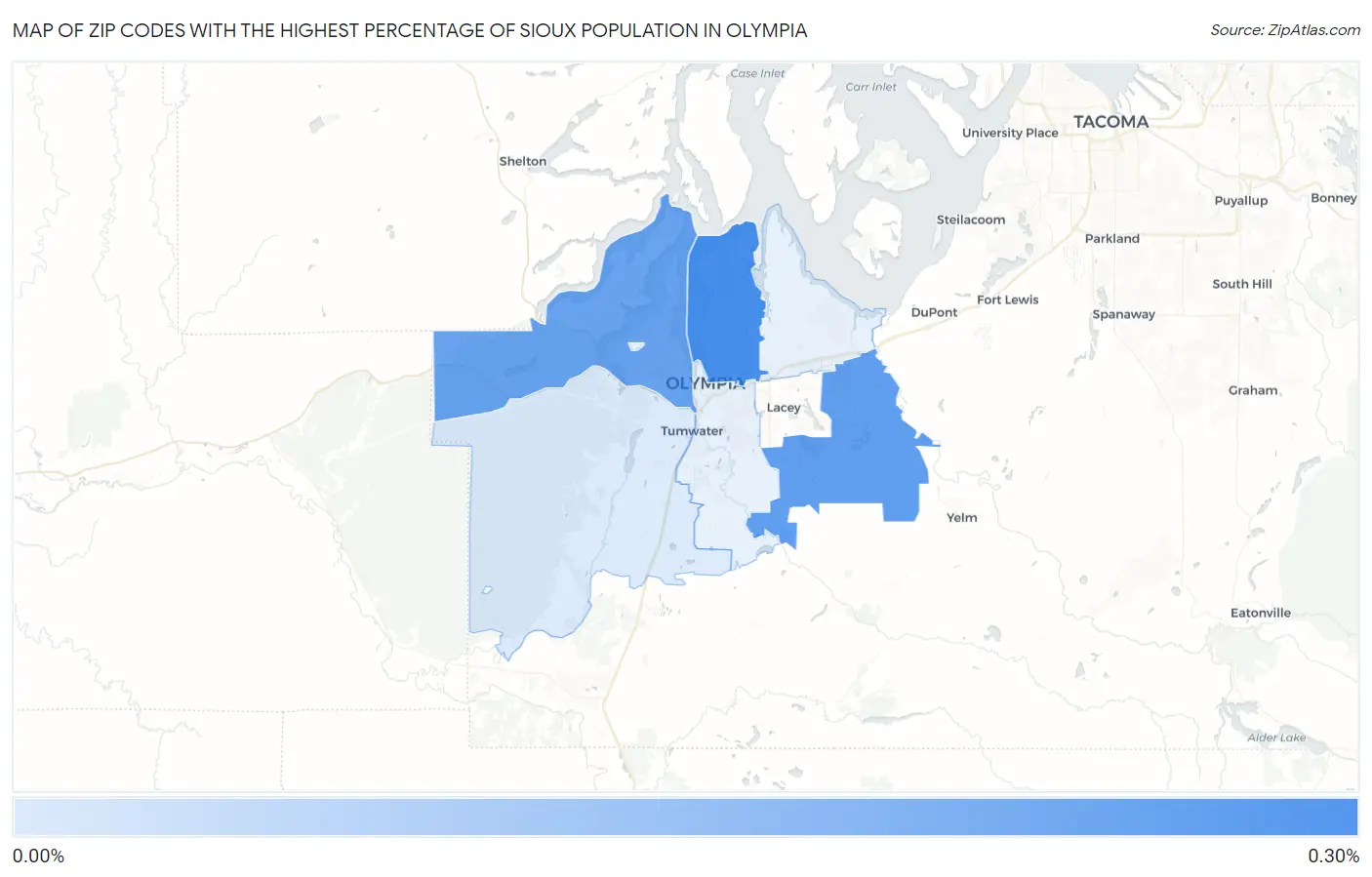 Zip Codes with the Highest Percentage of Sioux Population in Olympia Map