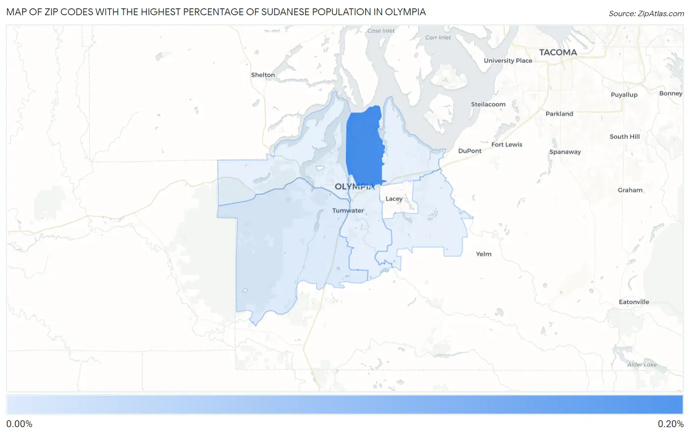 Zip Codes with the Highest Percentage of Sudanese Population in Olympia Map