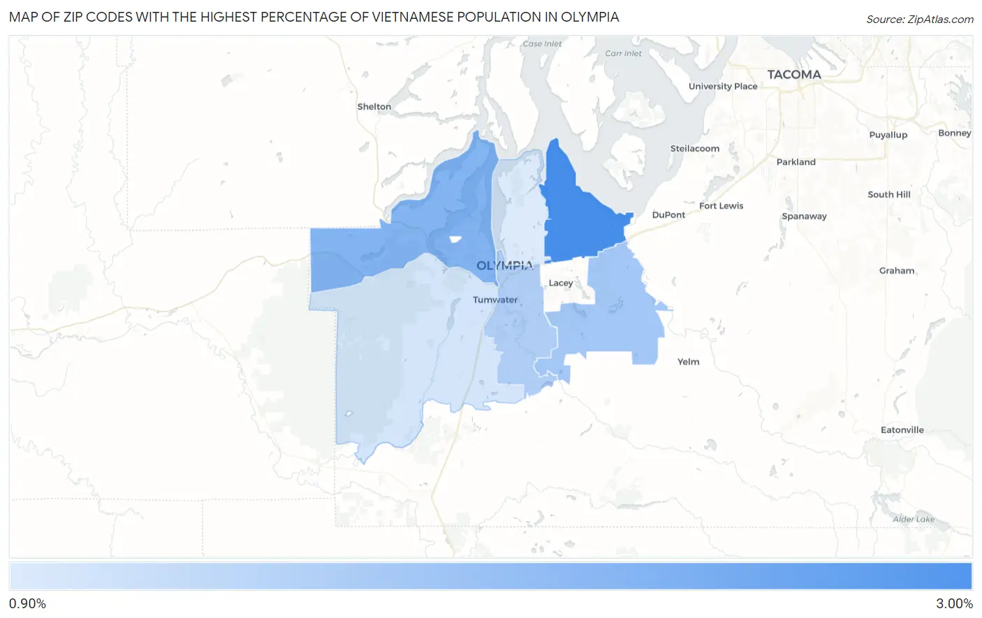 Zip Codes with the Highest Percentage of Vietnamese Population in Olympia Map