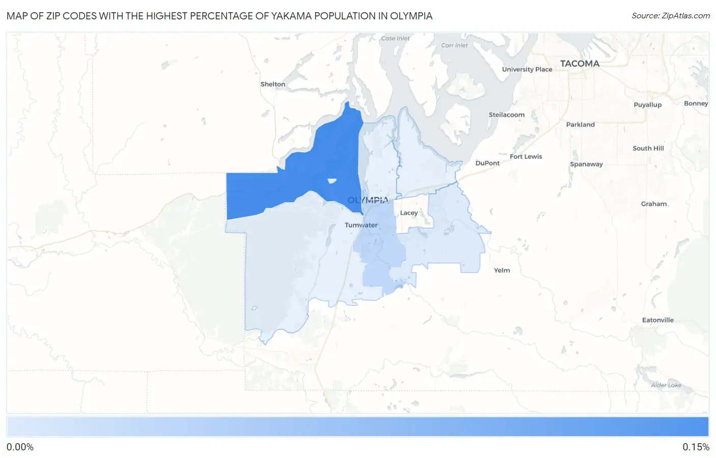 Zip Codes with the Highest Percentage of Yakama Population in Olympia Map