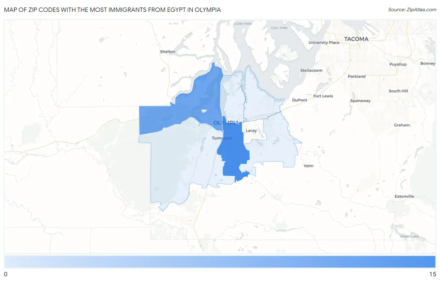 Zip Codes with the Most Immigrants from Egypt in Olympia Map