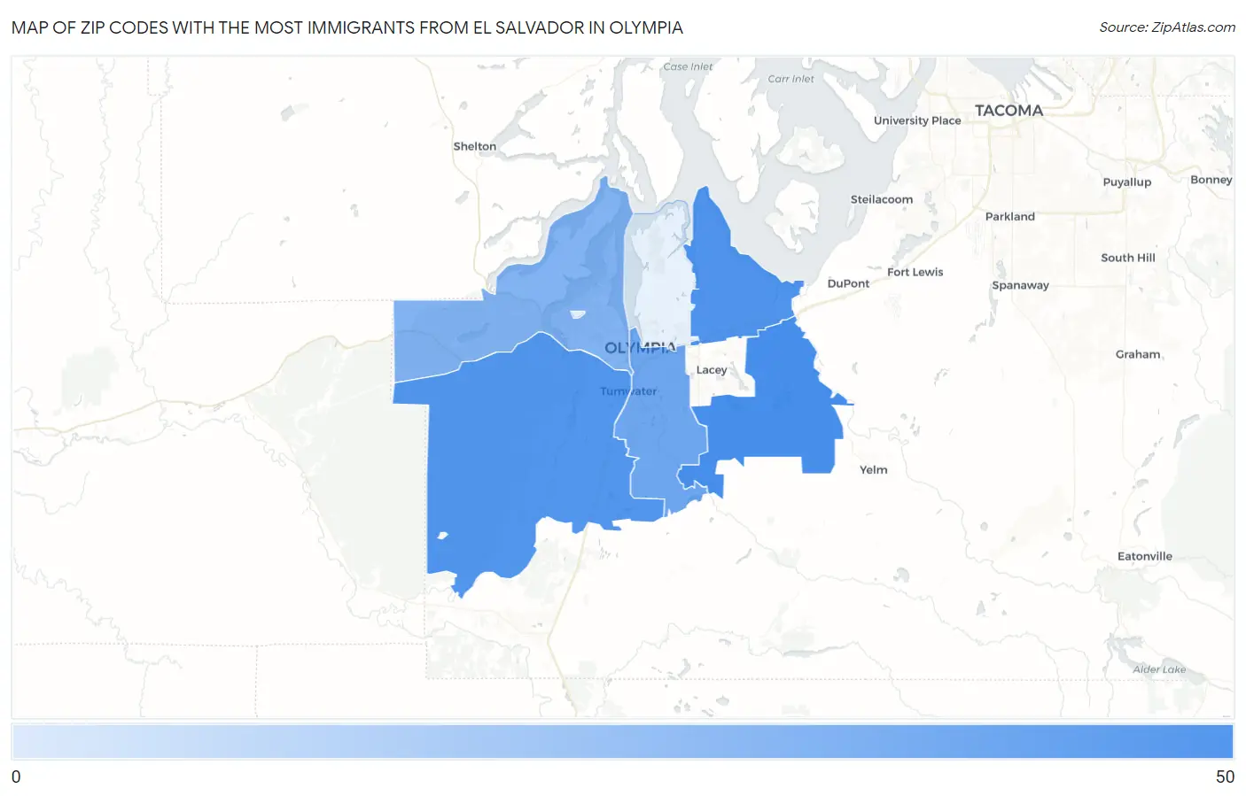 Zip Codes with the Most Immigrants from El Salvador in Olympia Map