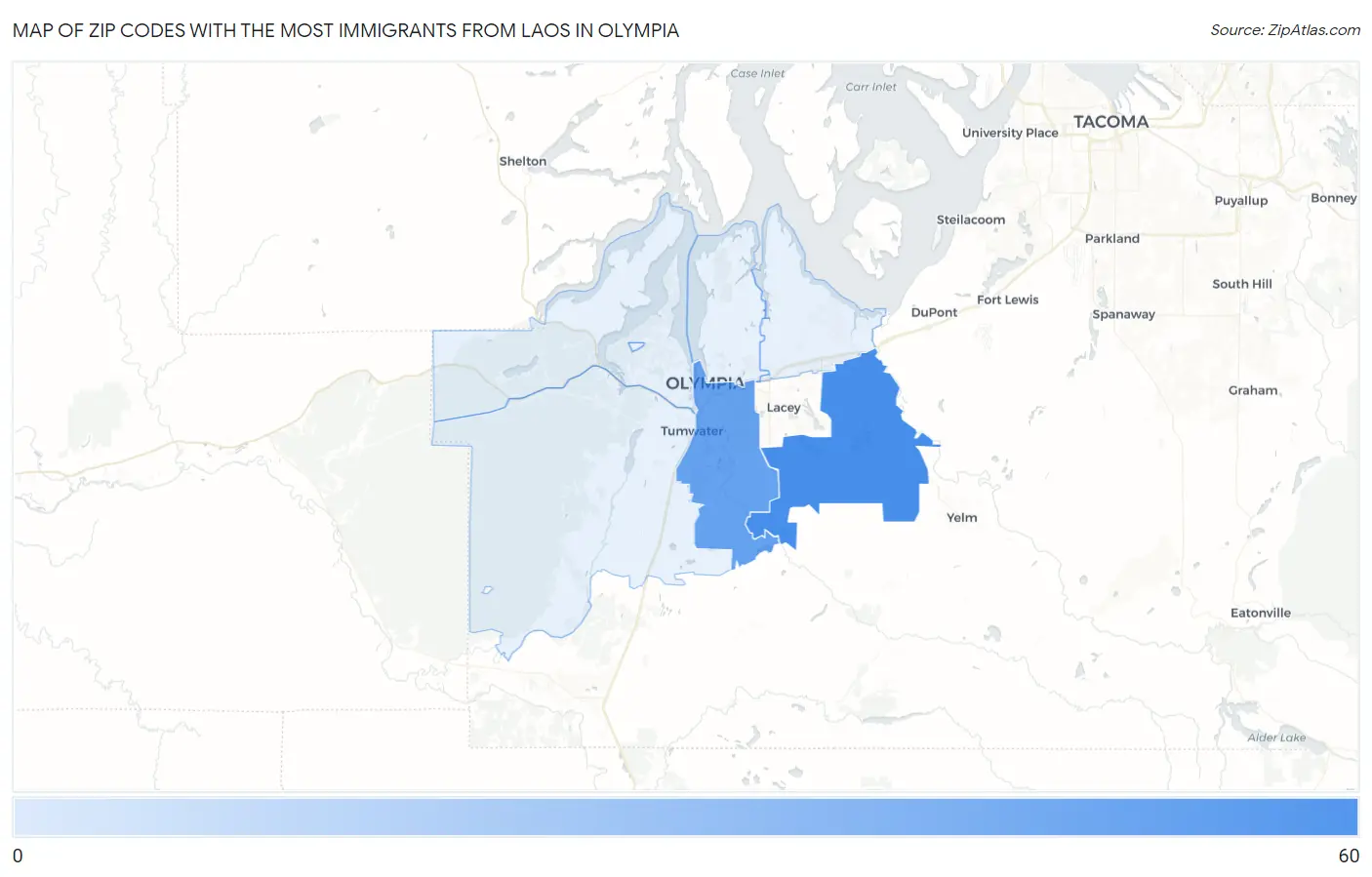 Zip Codes with the Most Immigrants from Laos in Olympia Map