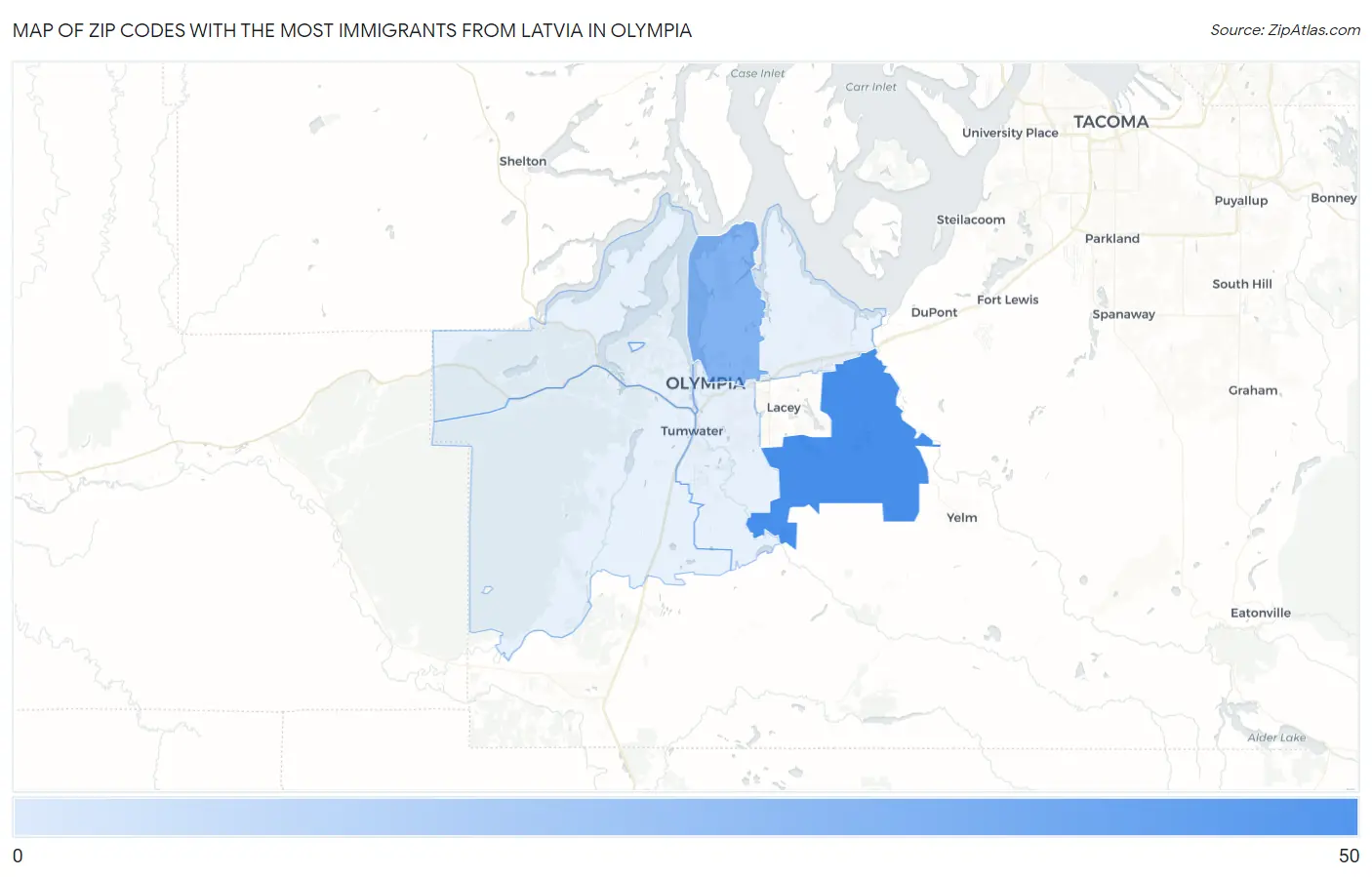 Zip Codes with the Most Immigrants from Latvia in Olympia Map