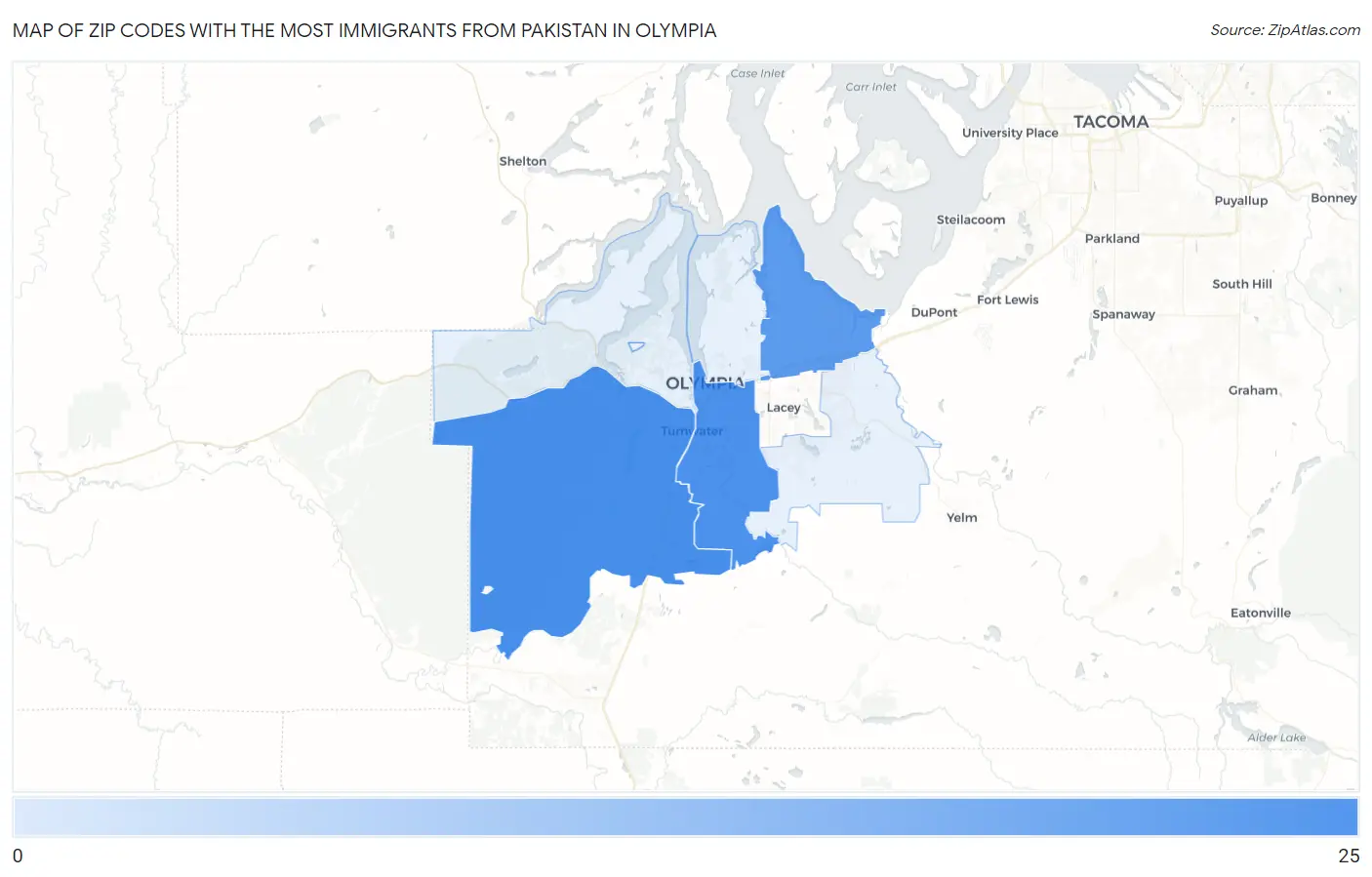 Zip Codes with the Most Immigrants from Pakistan in Olympia Map