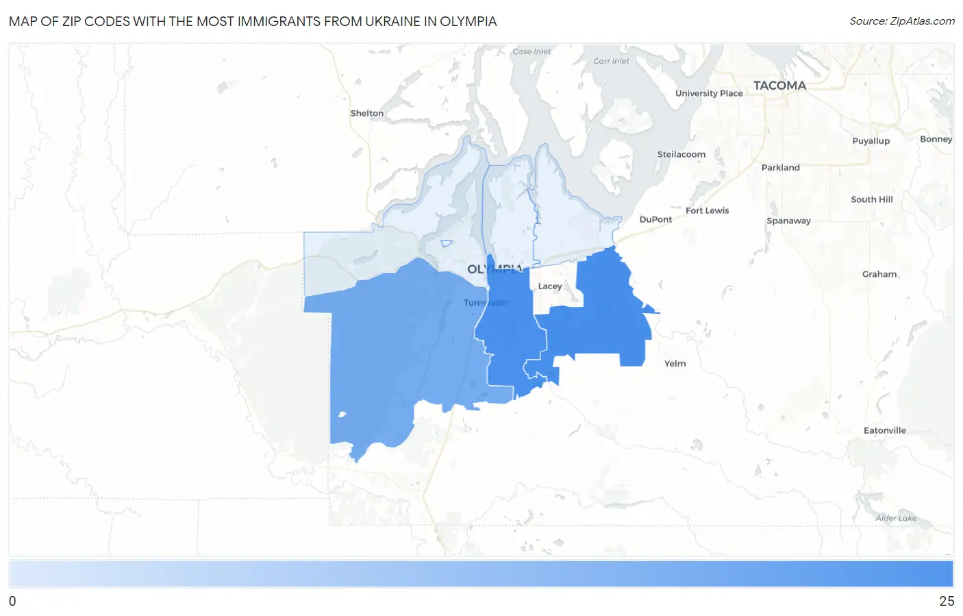 Zip Codes with the Most Immigrants from Ukraine in Olympia Map