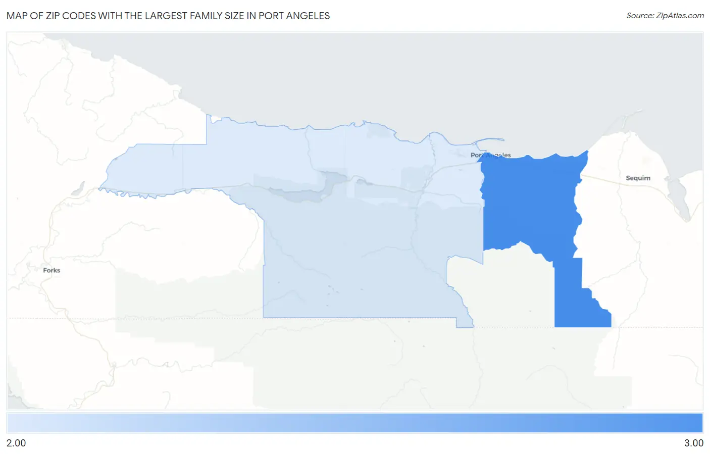 Zip Codes with the Largest Family Size in Port Angeles Map