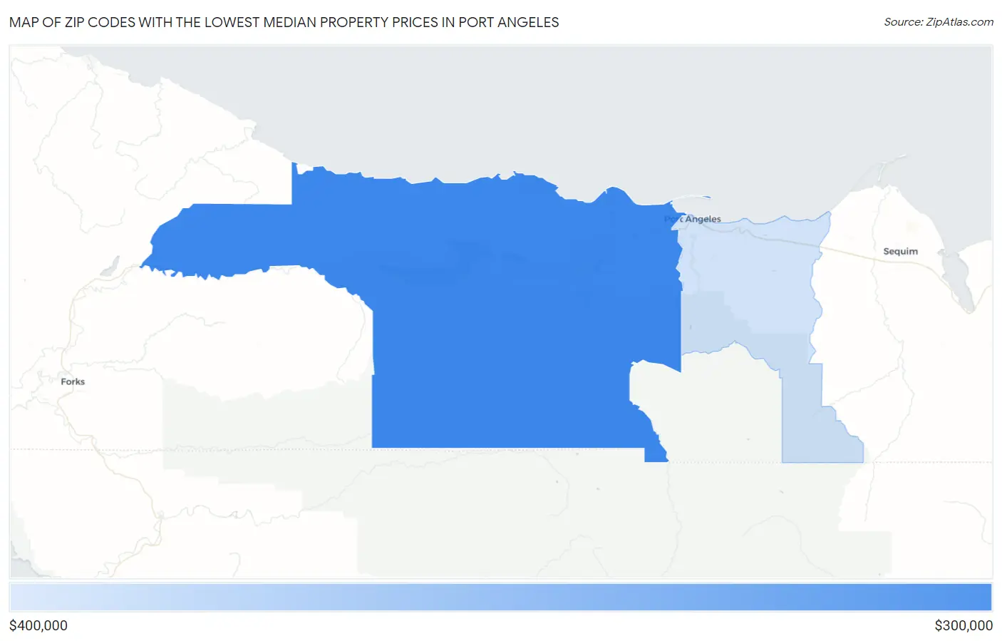 Zip Codes with the Lowest Median Property Prices in Port Angeles Map