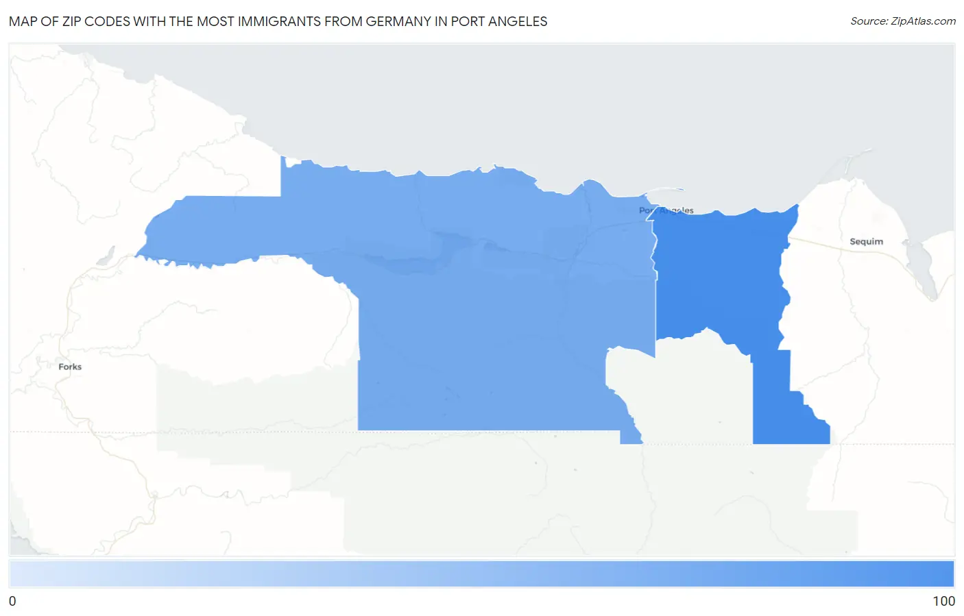 Zip Codes with the Most Immigrants from Germany in Port Angeles Map