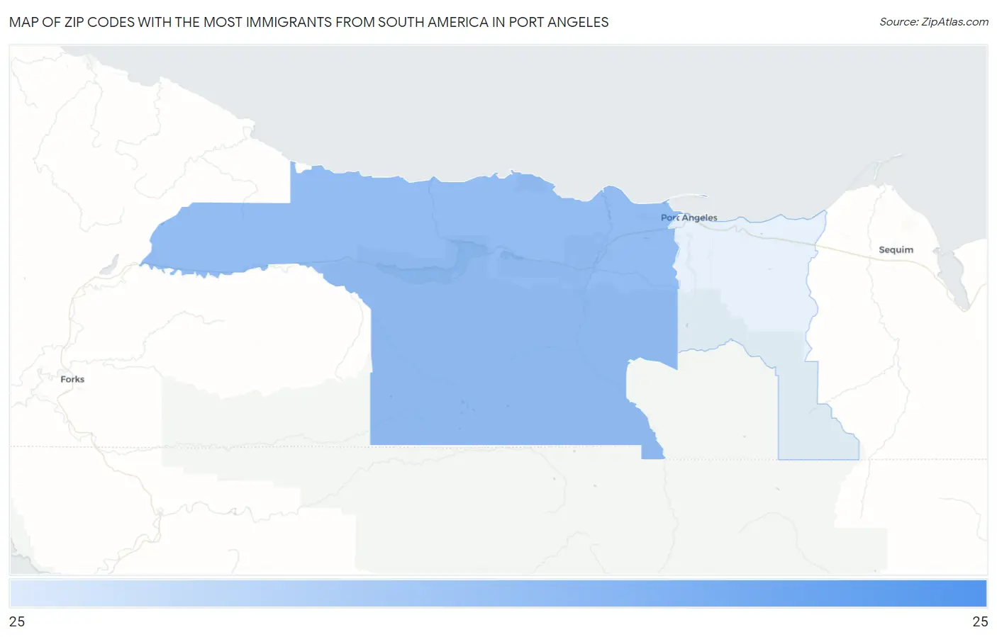 Zip Codes with the Most Immigrants from South America in Port Angeles Map
