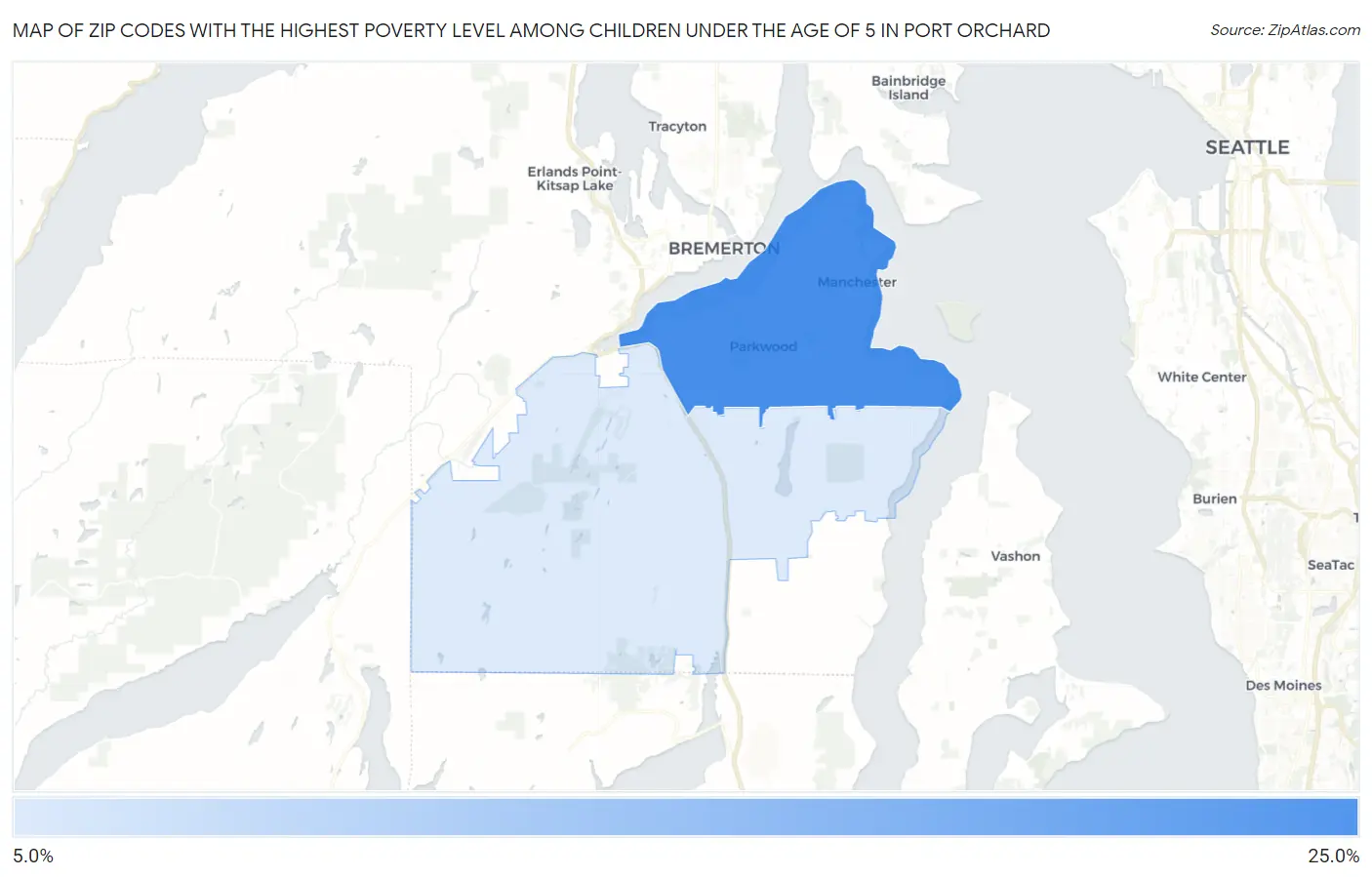 Zip Codes with the Highest Poverty Level Among Children Under the Age of 5 in Port Orchard Map
