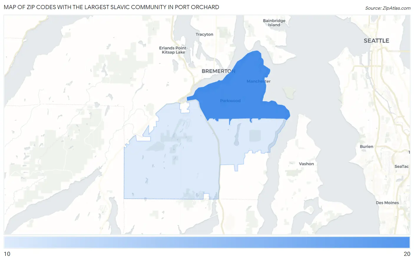 Zip Codes with the Largest Slavic Community in Port Orchard Map
