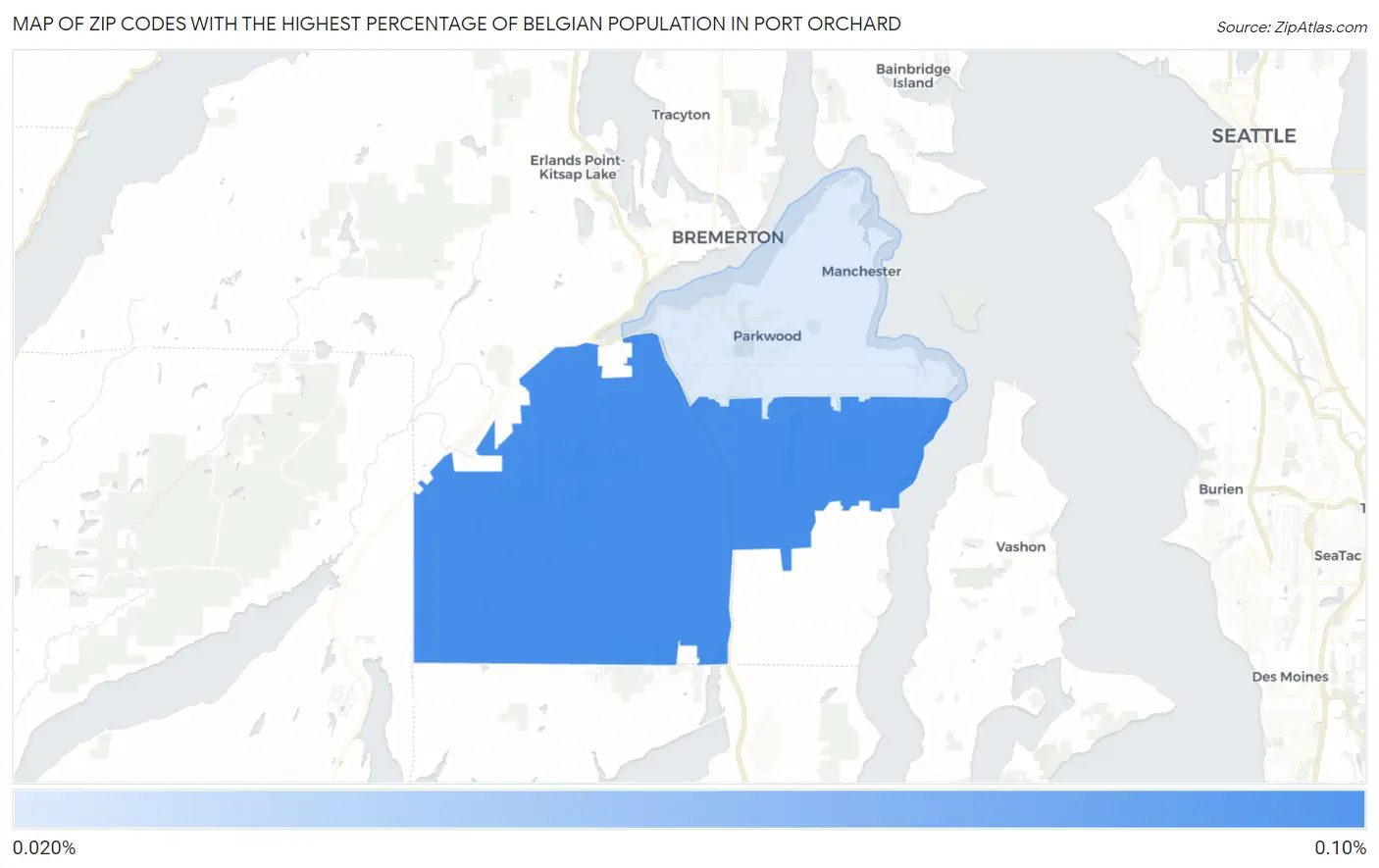 Zip Codes with the Highest Percentage of Belgian Population in Port Orchard Map