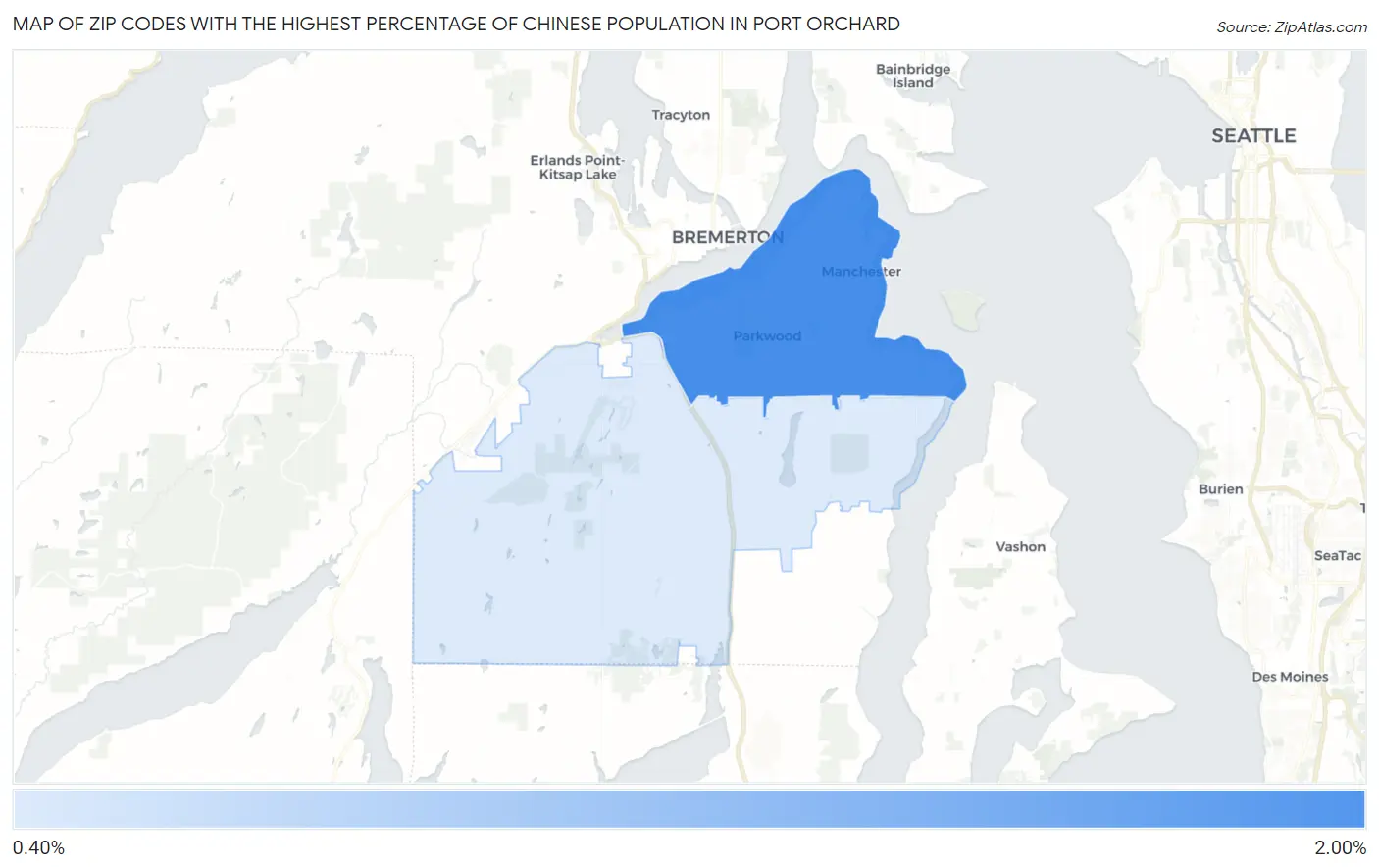 Zip Codes with the Highest Percentage of Chinese Population in Port Orchard Map