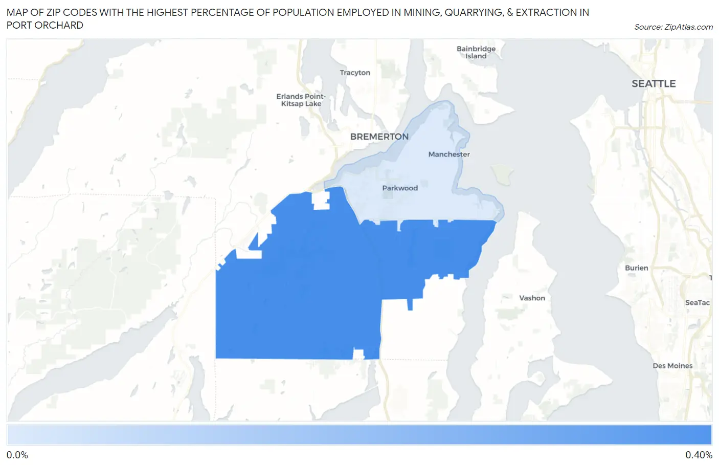 Zip Codes with the Highest Percentage of Population Employed in Mining, Quarrying, & Extraction in Port Orchard Map