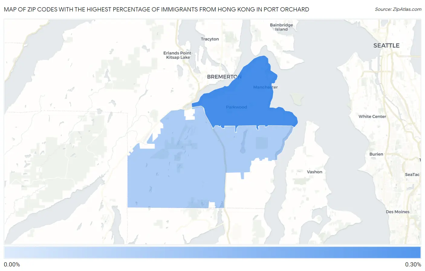 Zip Codes with the Highest Percentage of Immigrants from Hong Kong in Port Orchard Map