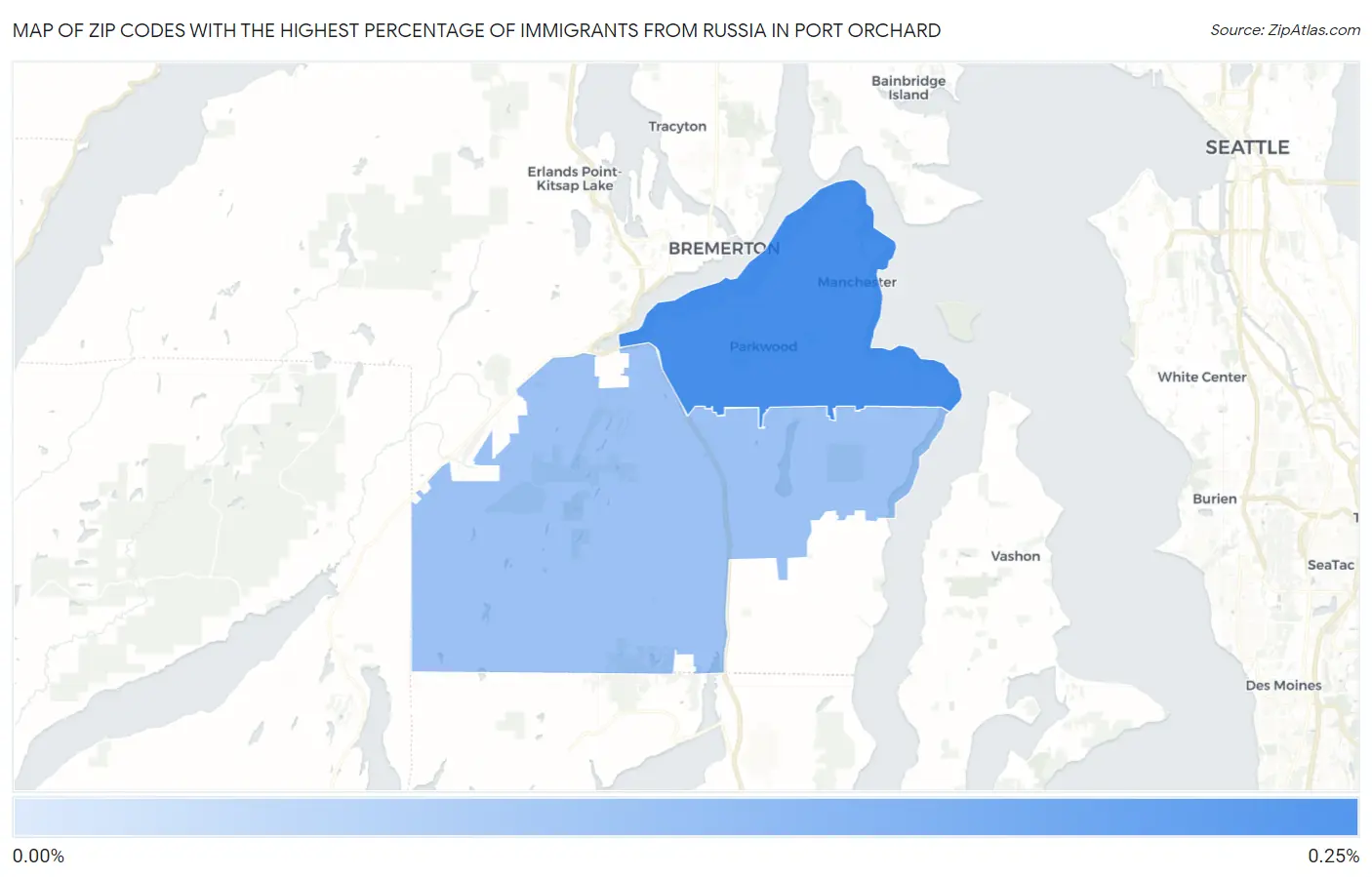 Zip Codes with the Highest Percentage of Immigrants from Russia in Port Orchard Map