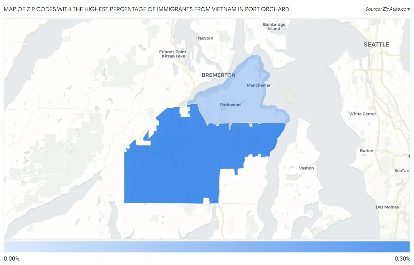 Zip Codes with the Highest Percentage of Immigrants from Vietnam in Port Orchard Map