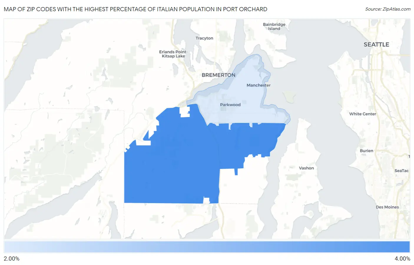 Zip Codes with the Highest Percentage of Italian Population in Port Orchard Map