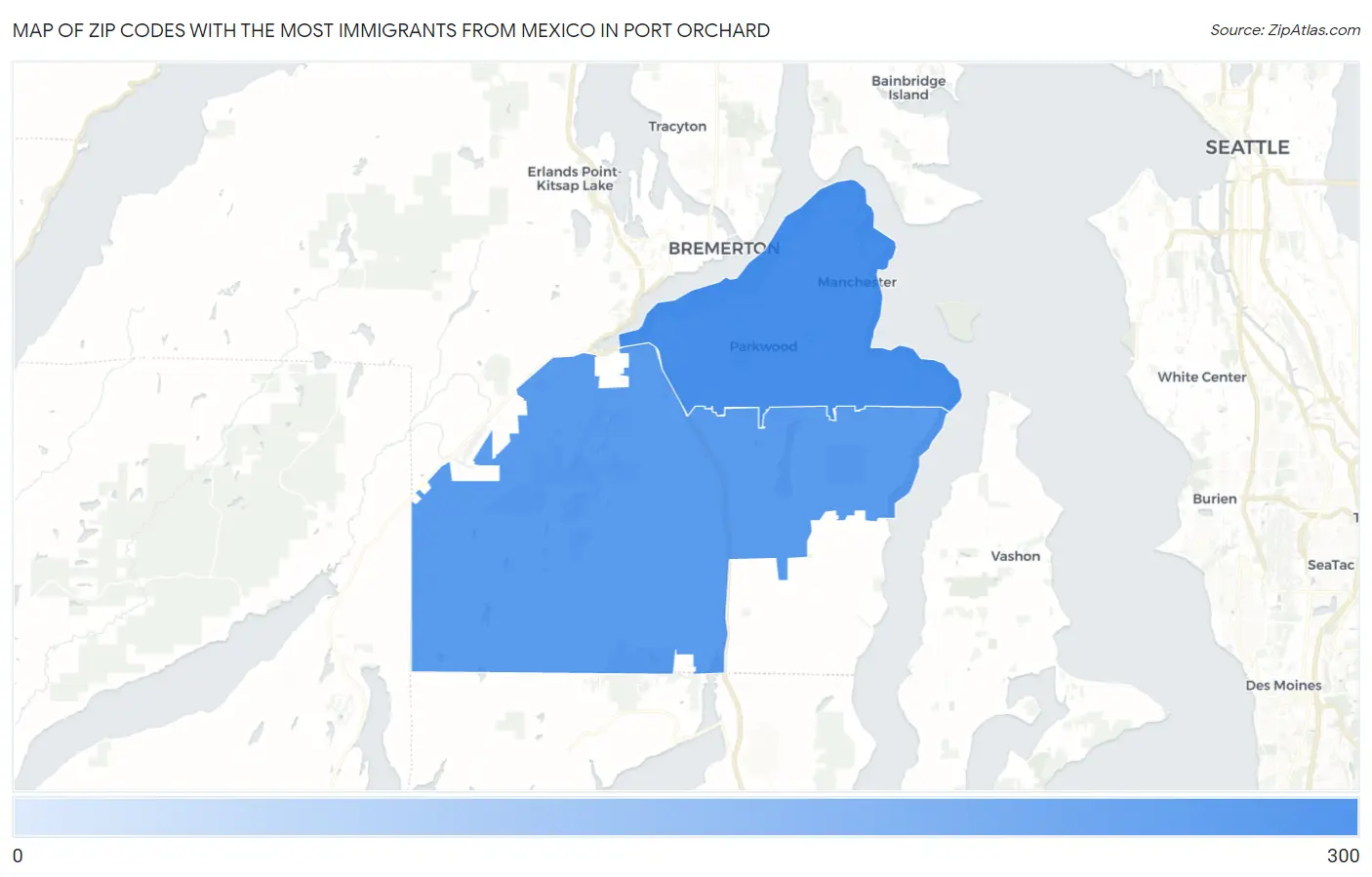 Zip Codes with the Most Immigrants from Mexico in Port Orchard Map