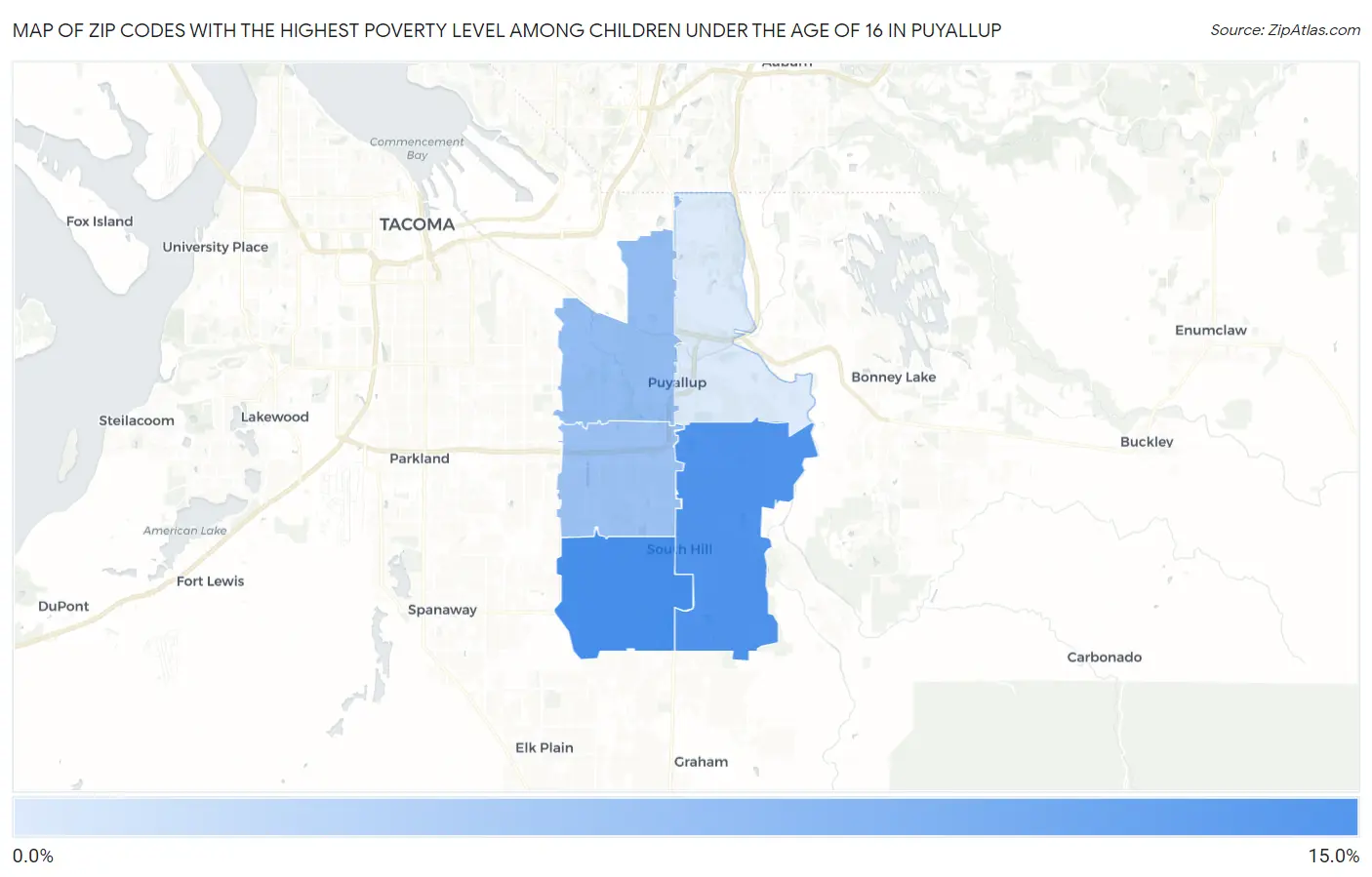 Zip Codes with the Highest Poverty Level Among Children Under the Age of 16 in Puyallup Map