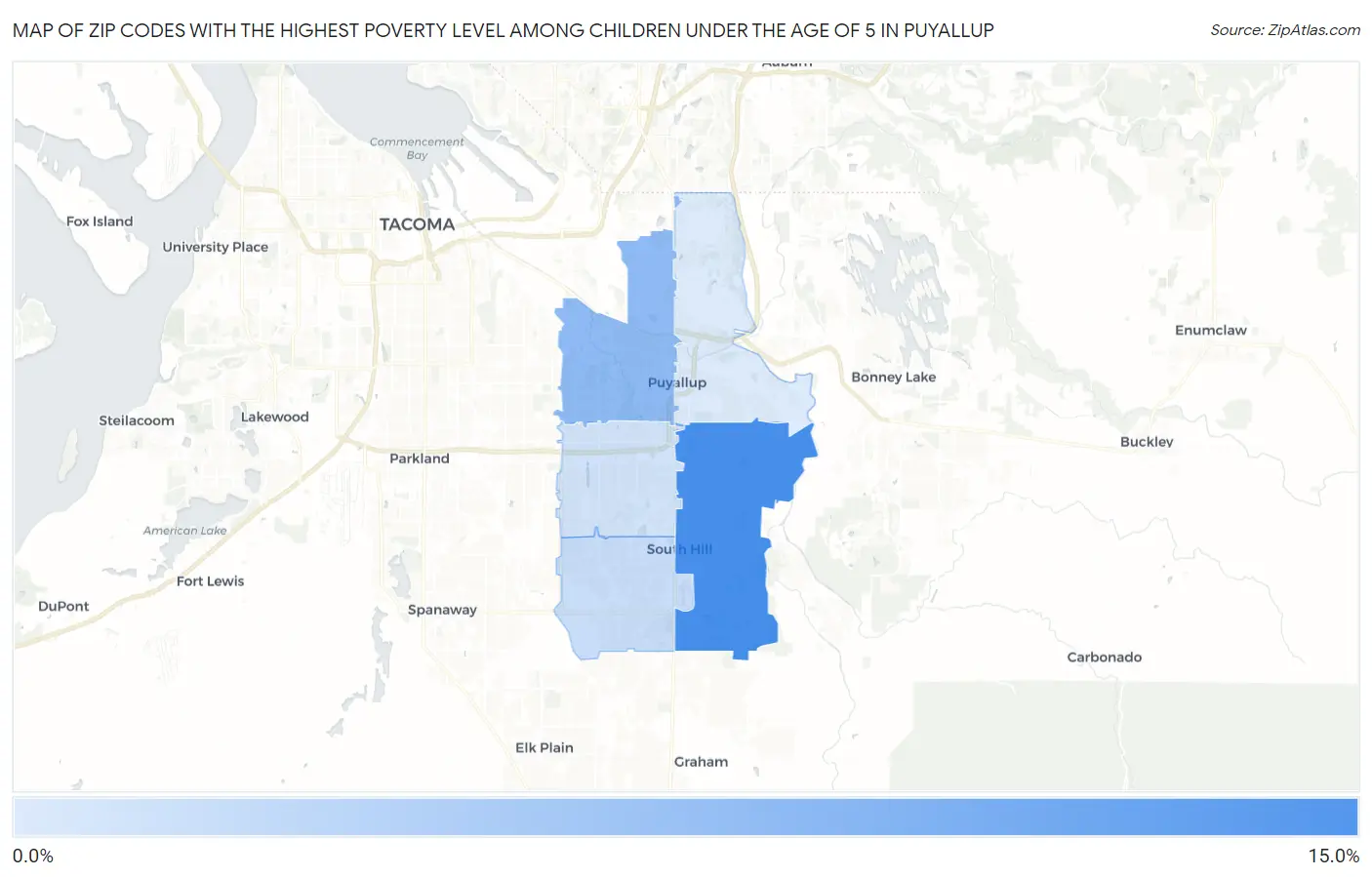 Zip Codes with the Highest Poverty Level Among Children Under the Age of 5 in Puyallup Map