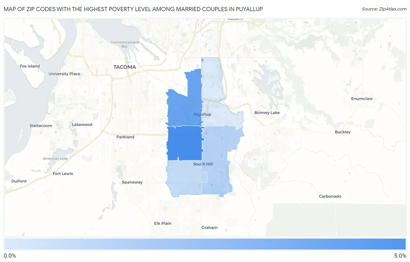 Zip Codes with the Highest Poverty Level Among Married Couples in Puyallup Map